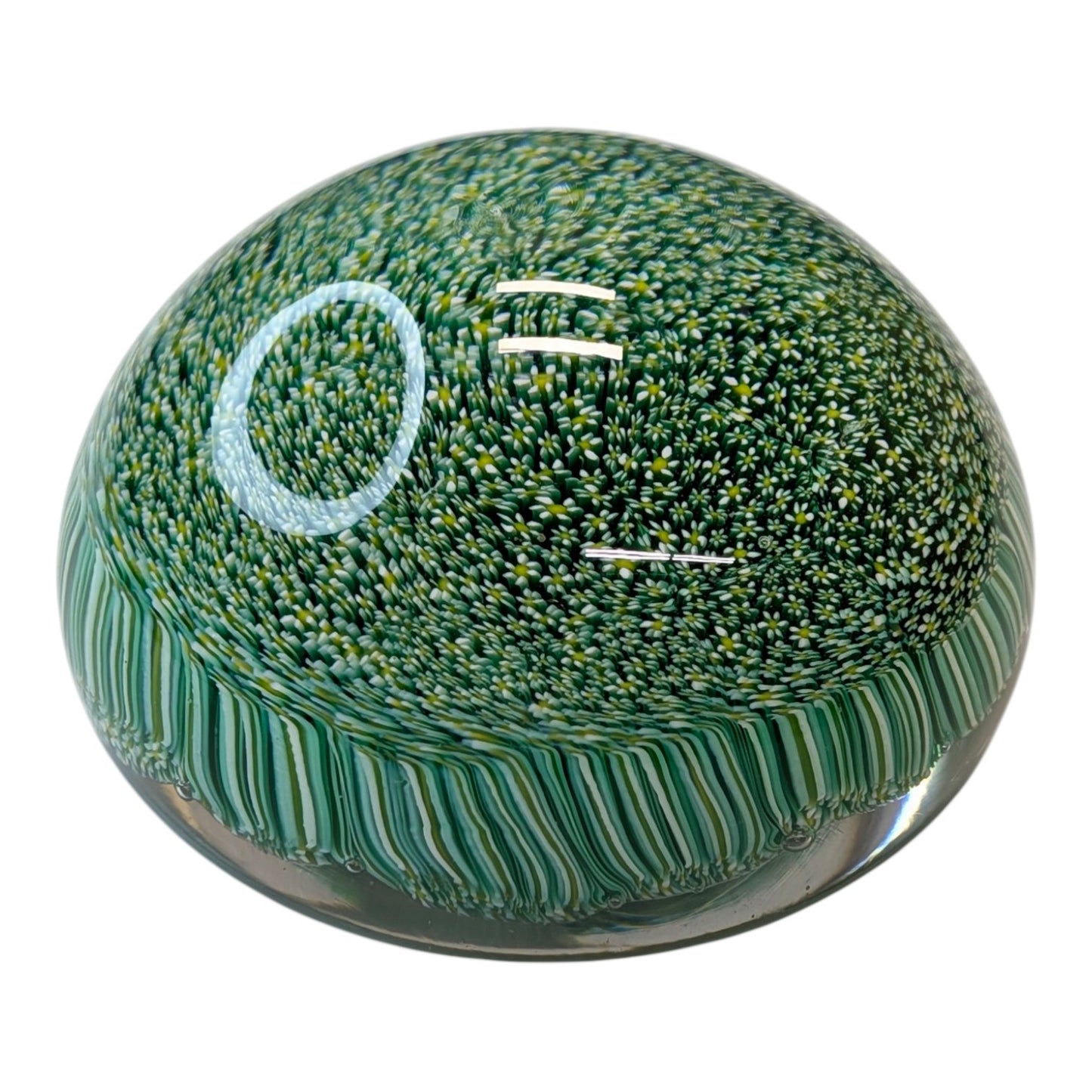 Vintage Murano Millefiori Art Glass Paperweight Green Flower Meadow Italian Desk Decor