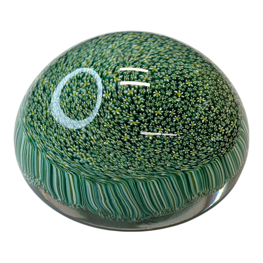 Vintage Murano Millefiori Art Glass Paperweight Green Flower Meadow Italian Desk Decor