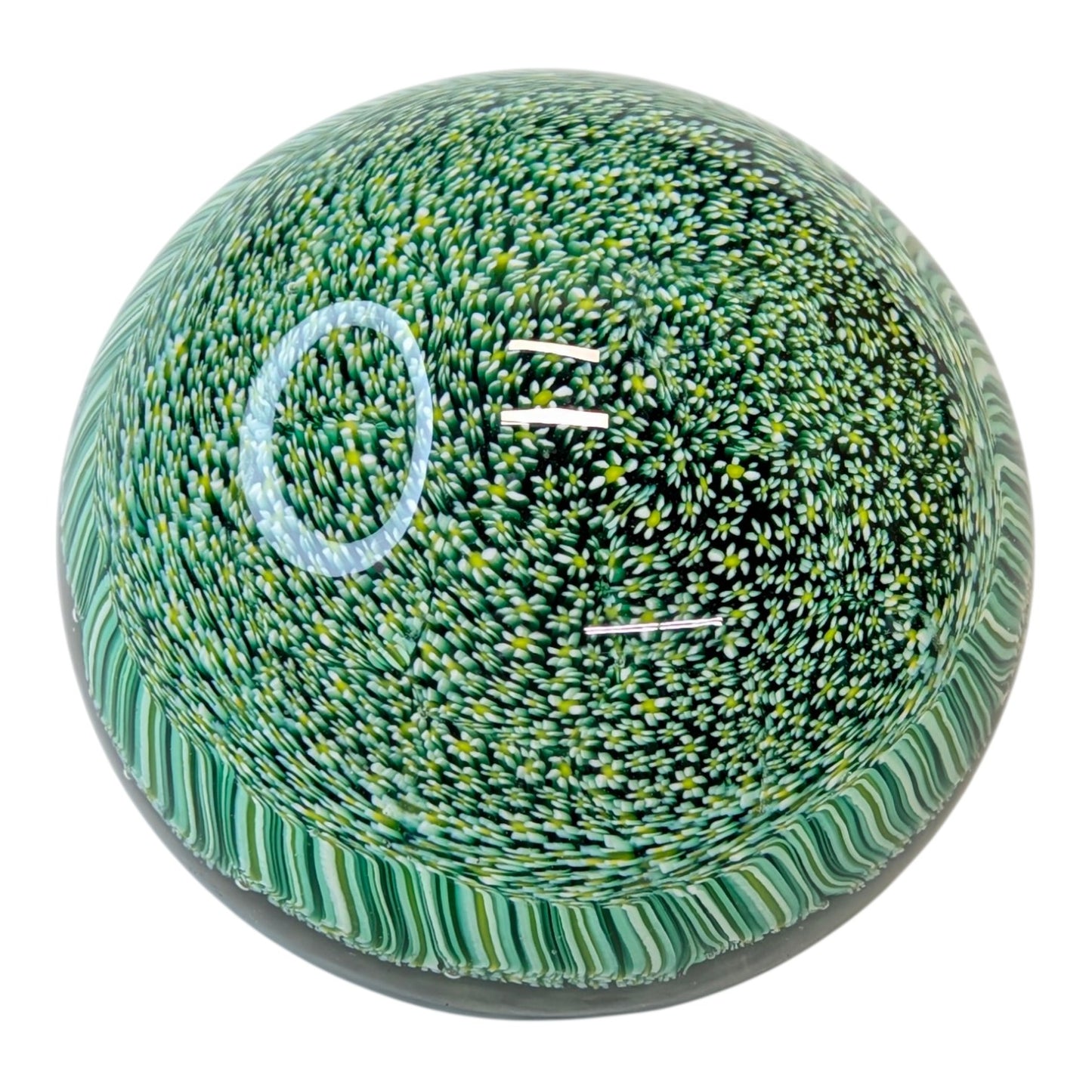 Vintage Murano Millefiori Art Glass Paperweight Green Flower Meadow Italian Desk Decor