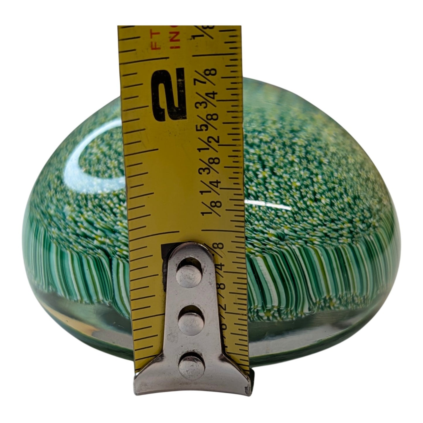 Vintage Murano Millefiori Art Glass Paperweight Green Flower Meadow Italian Desk Decor