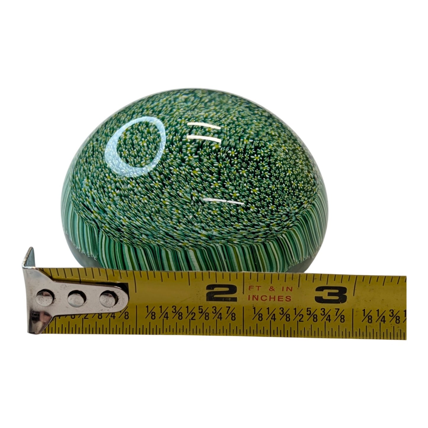 Vintage Murano Millefiori Art Glass Paperweight Green Flower Meadow Italian Desk Decor