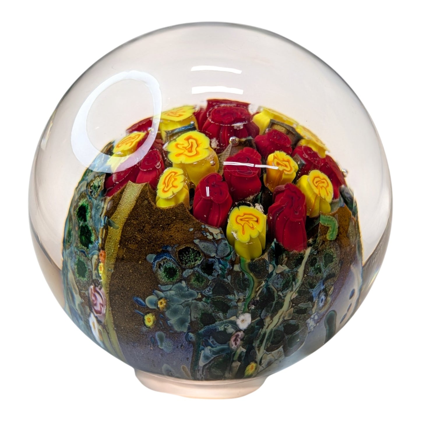 Signed Shawn Messenger 2020 Art Glass Paperweight Floral Bouquet Millefiori Lampwork Studio Collectible