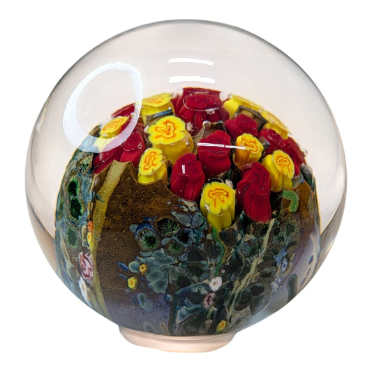 Signed Shawn Messenger 2020 Art Glass Paperweight Floral Bouquet Millefiori Lampwork Studio Collectible