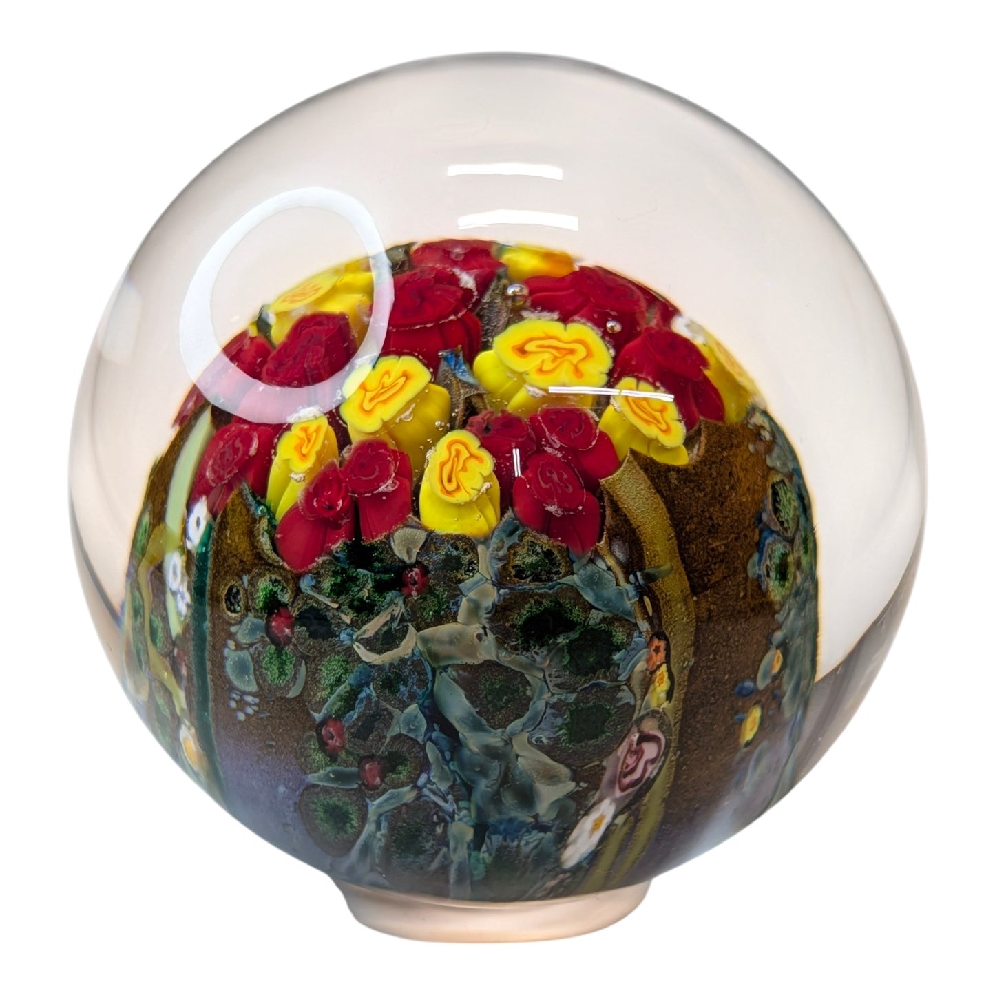 Signed Shawn Messenger 2020 Art Glass Paperweight Floral Bouquet Millefiori Lampwork Studio Collectible