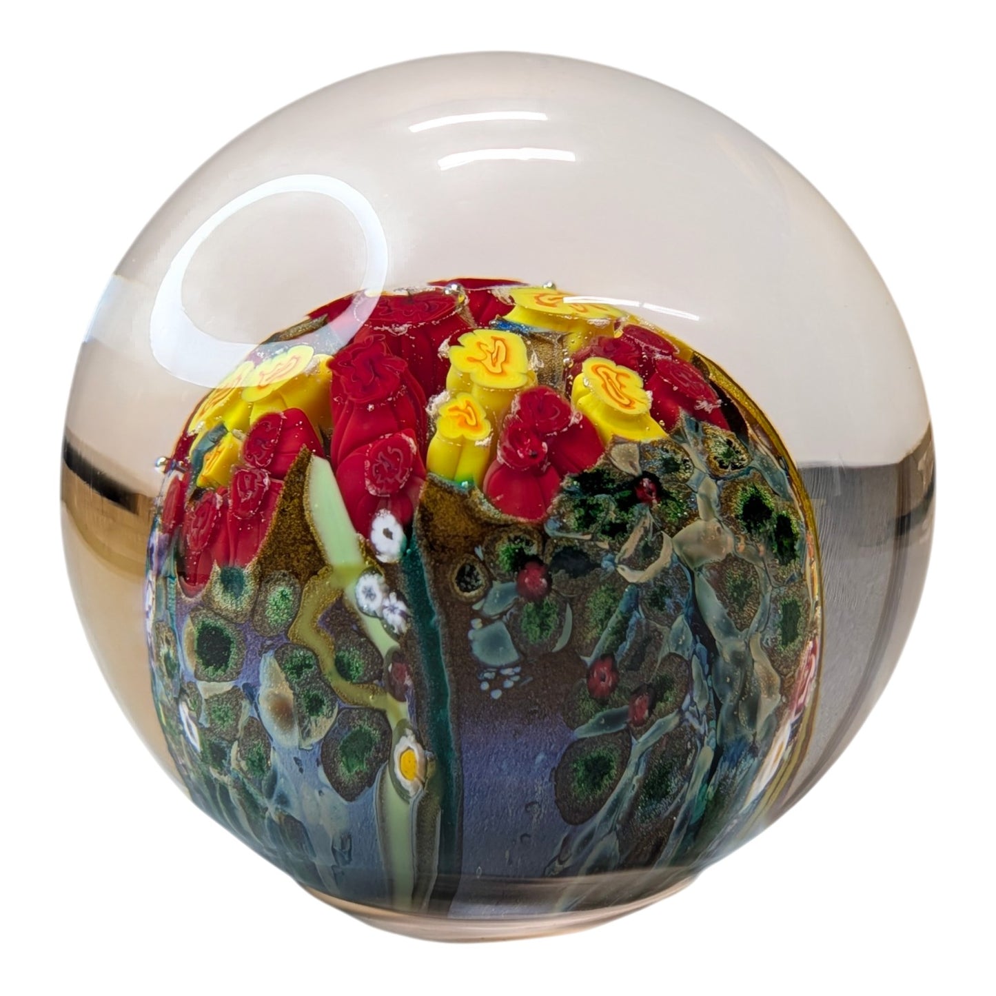 Signed Shawn Messenger 2020 Art Glass Paperweight Floral Bouquet Millefiori Lampwork Studio Collectible