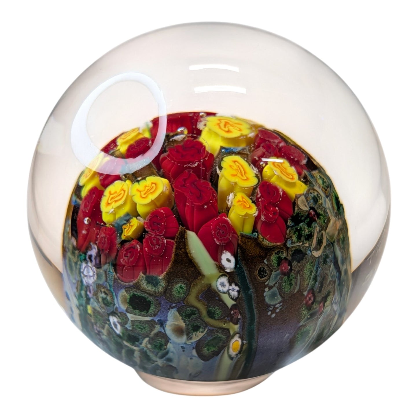 Signed Shawn Messenger 2020 Art Glass Paperweight Floral Bouquet Millefiori Lampwork Studio Collectible