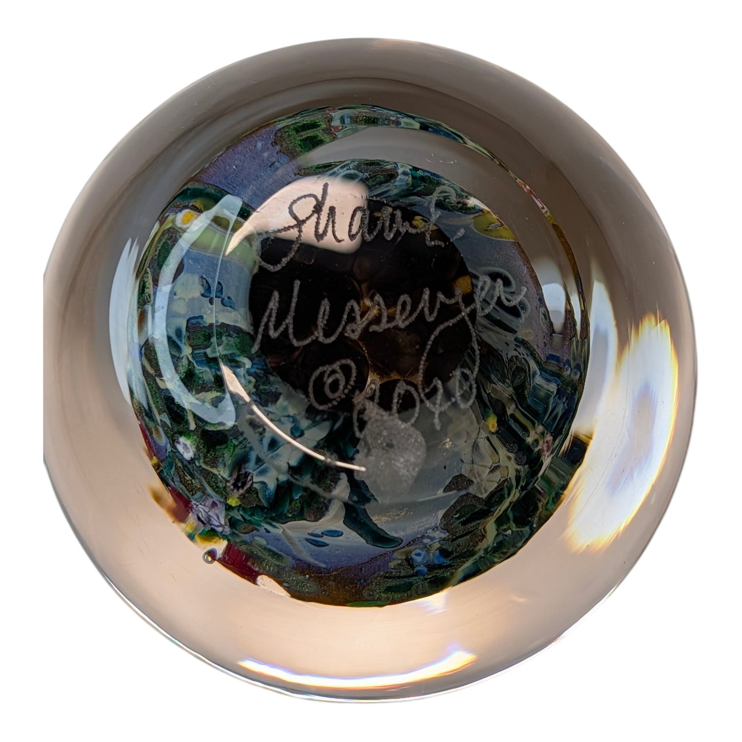 Signed Shawn Messenger 2020 Art Glass Paperweight Floral Bouquet Millefiori Lampwork Studio Collectible