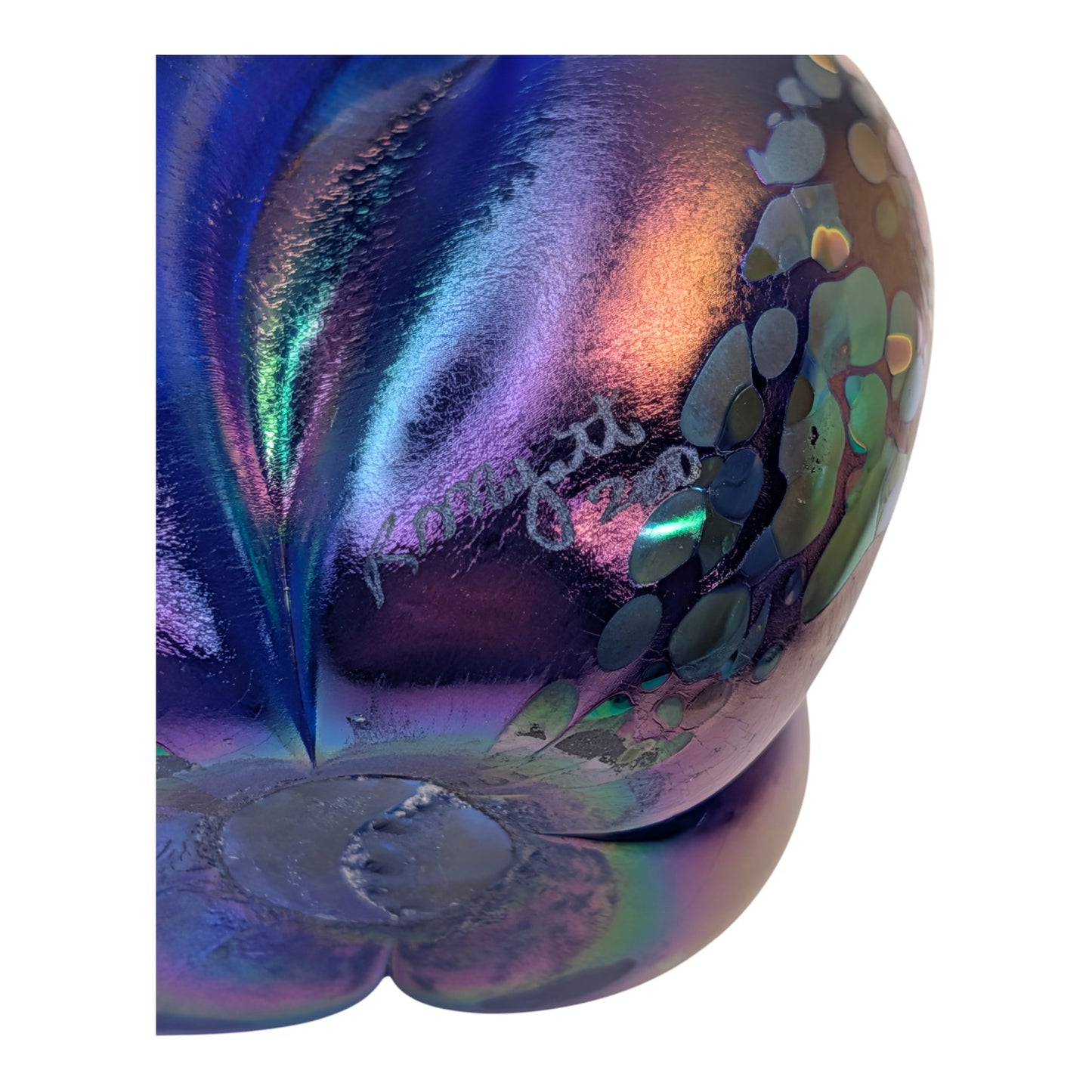 Signed Michael Nourot 2000 Studio Art Glass Paperweight Iridescent Blue Purple Swirl Sculpture