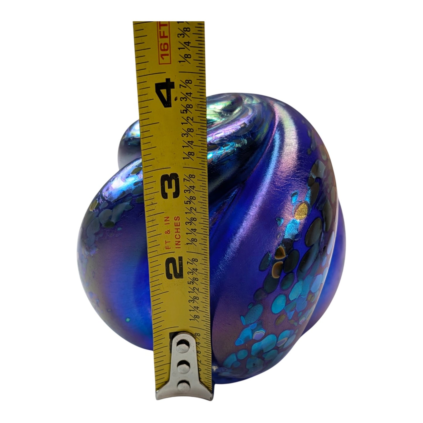 Signed Michael Nourot 2000 Studio Art Glass Paperweight Iridescent Blue Purple Swirl Sculpture