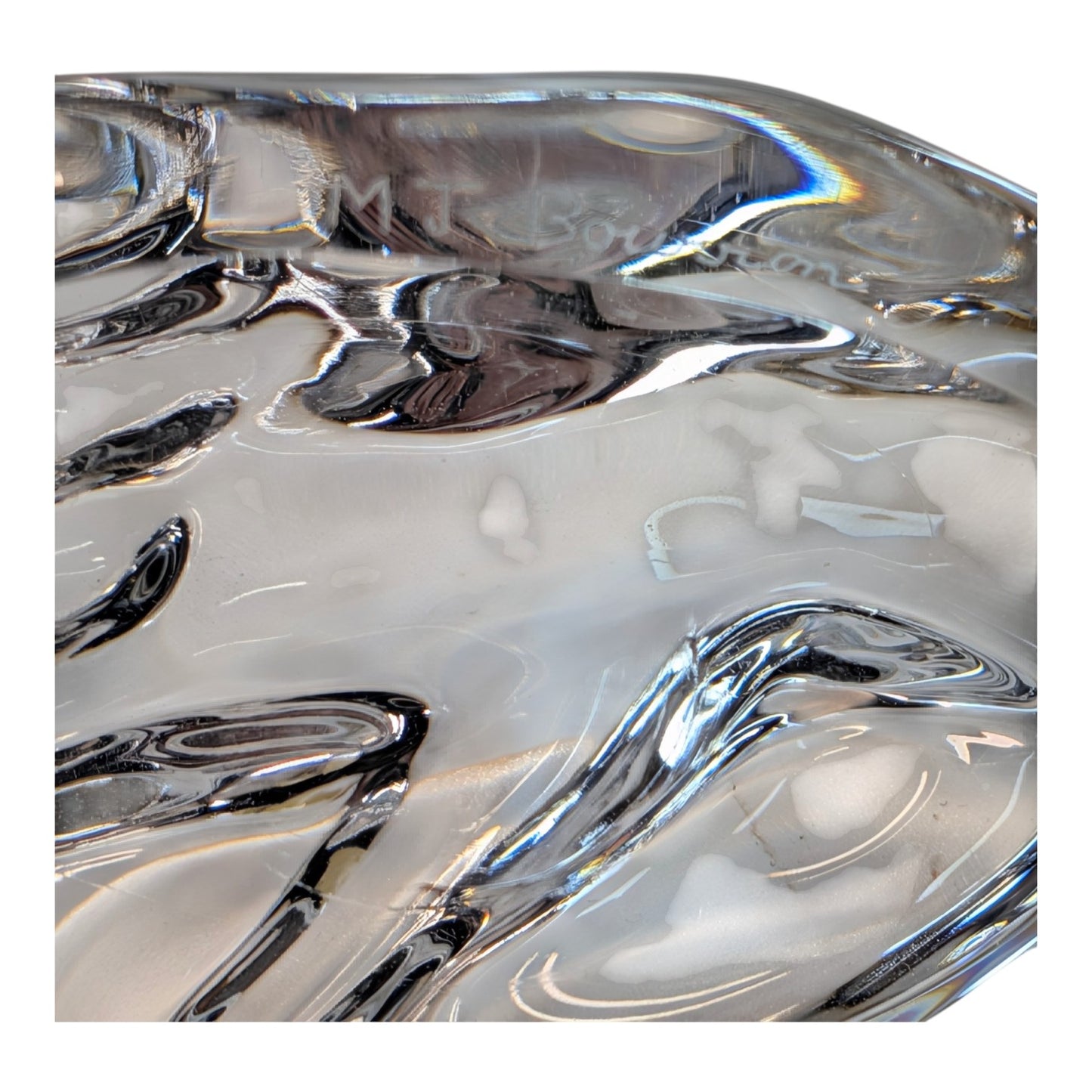 Signed Michael T Bouldin Studio Art Glass Paperweight Vintage Clear Crystal Biomorphic Sculpture