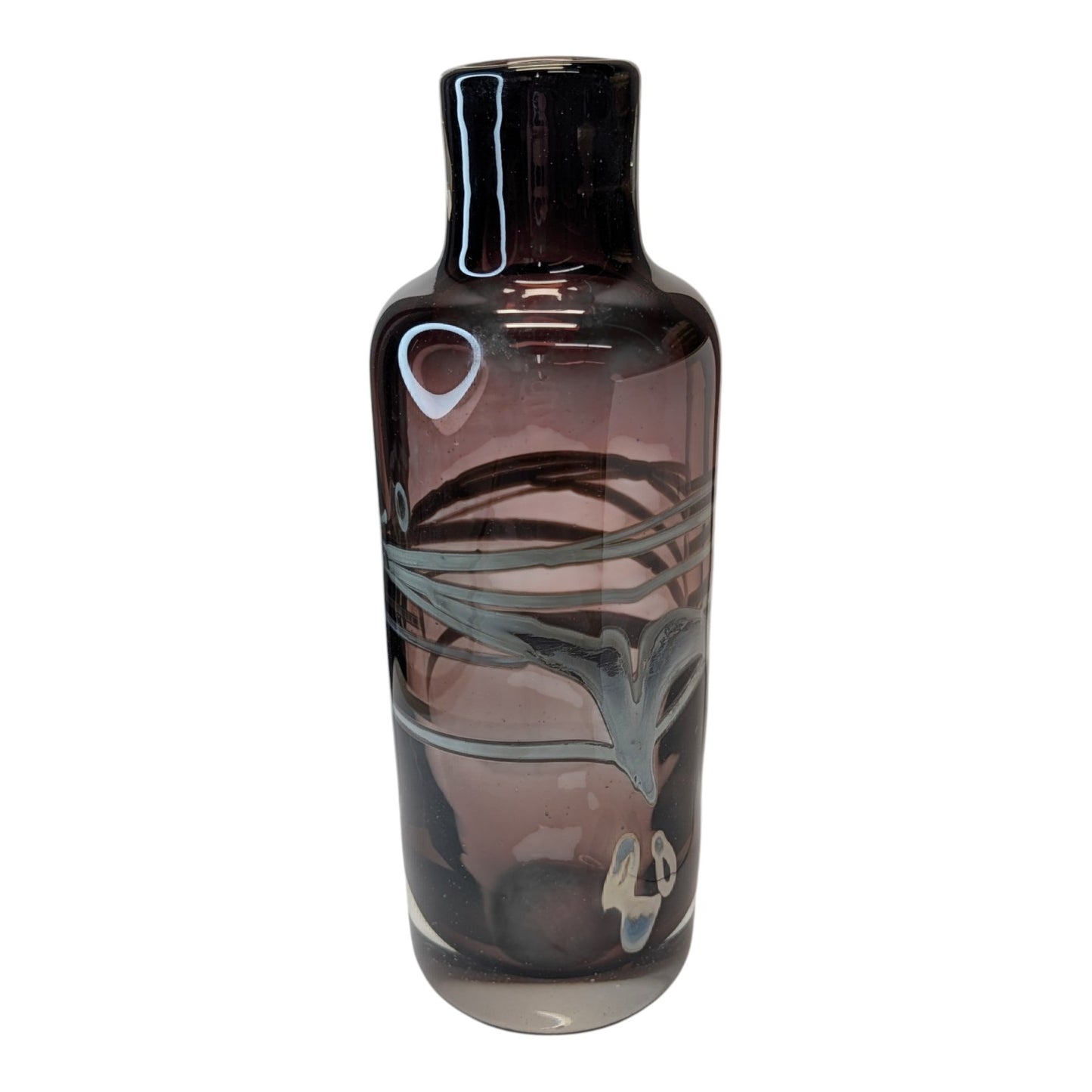 Vintage 1982 Signed Todd Phillips Studio Art Glass Vase Amethyst Purple Abstract Trailing Hand Blown