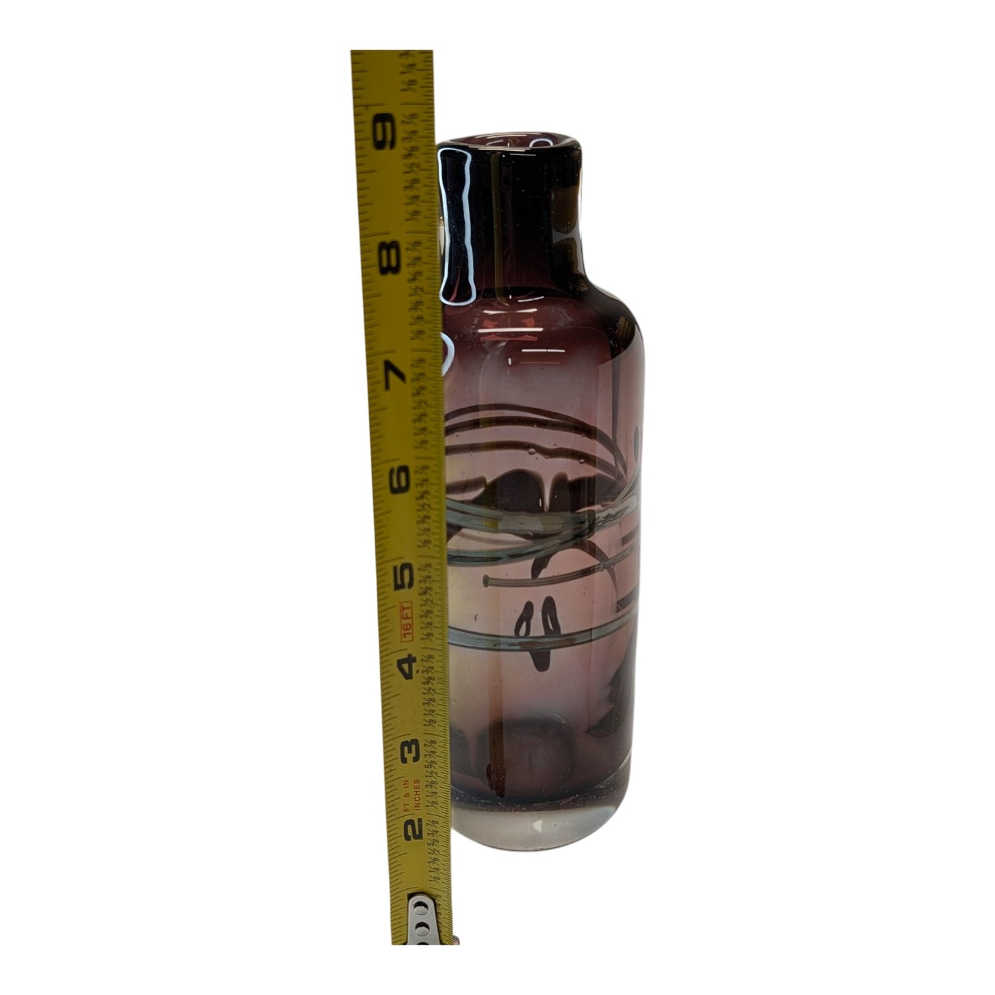 Vintage 1982 Signed Todd Phillips Studio Art Glass Vase Amethyst Purple Abstract Trailing Hand Blown