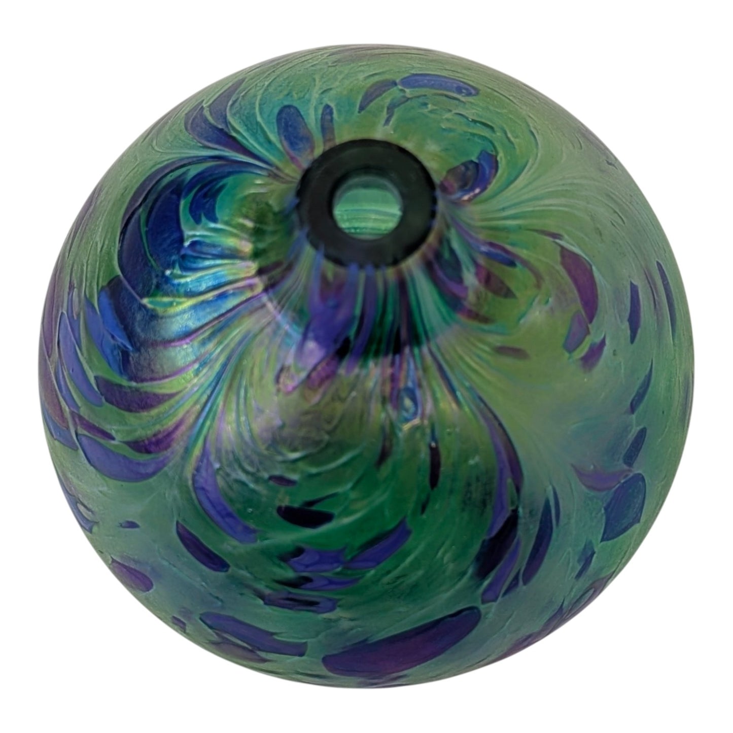 Signed NUANCE 2000 Studio Art Glass Vase Iridescent Green Purple Pulled Feather Robert Held
