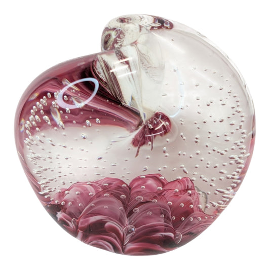 Vintage Art Glass Heart Paperweight Pink Swirl Controlled Bubble Hand Blown Signed