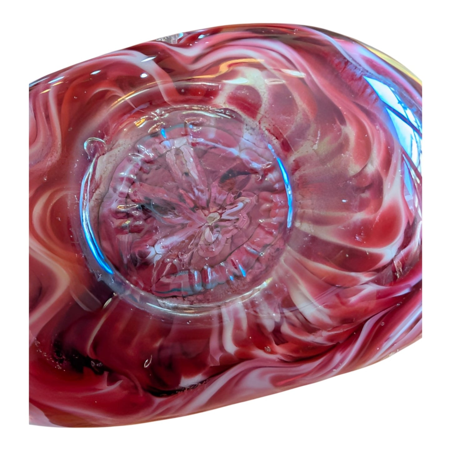Vintage Art Glass Heart Paperweight Pink Swirl Controlled Bubble Hand Blown Signed