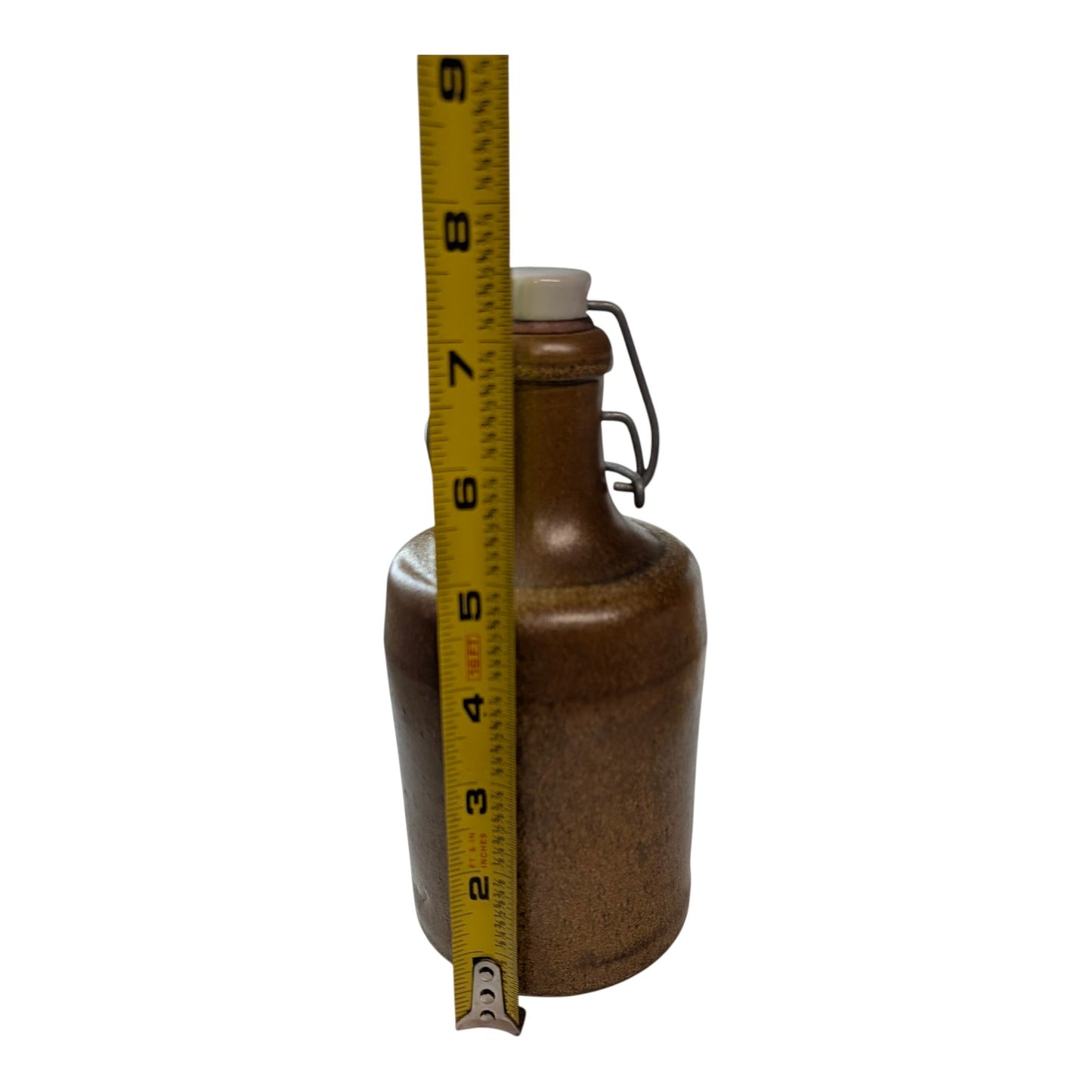 Vintage Salt Glaze Stoneware Bottle with Swing Top Stopper, Rustic Farmhouse Studio Pottery Jug, Antique Earthenware Barware