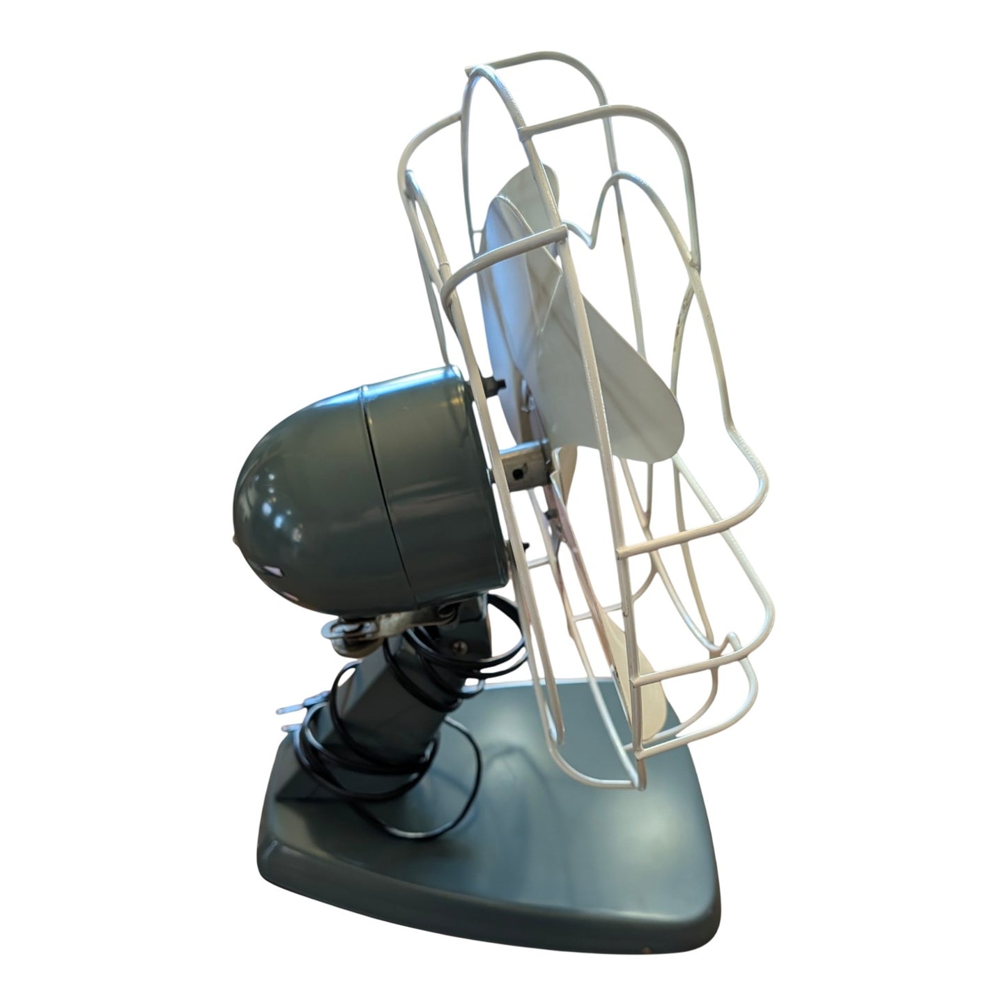 Vintage 1950s Superior Electric Model 800 Desk Fan MCM Atomic Age Grey Metal Table Fan
