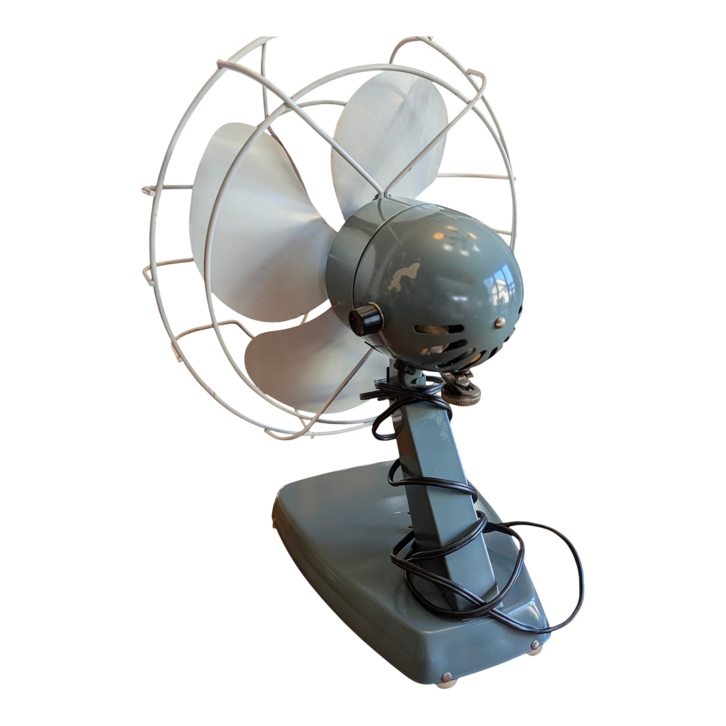 Vintage 1950s Superior Electric Model 800 Desk Fan MCM Atomic Age Grey Metal Table Fan