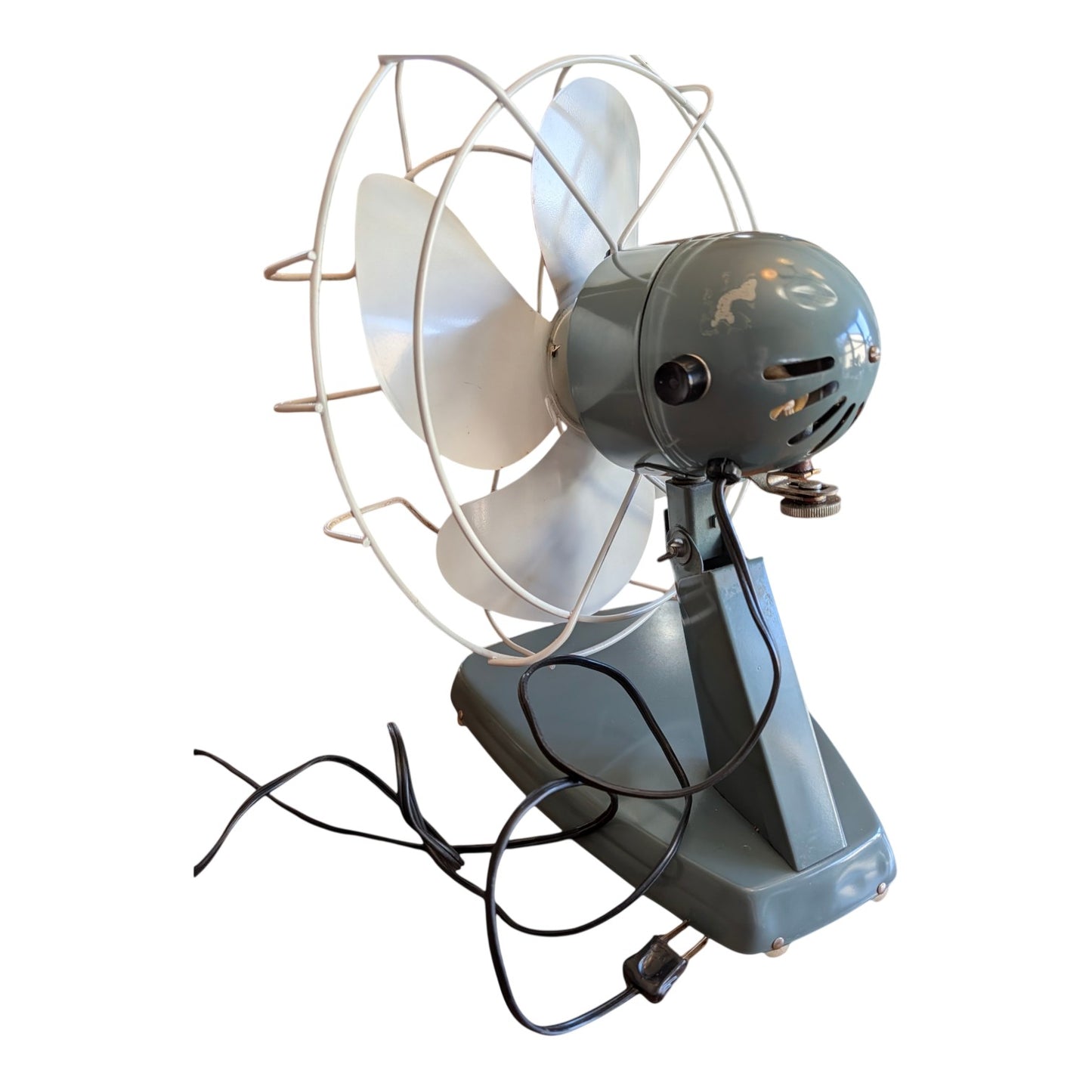 Vintage 1950s Superior Electric Model 800 Desk Fan MCM Atomic Age Grey Metal Table Fan