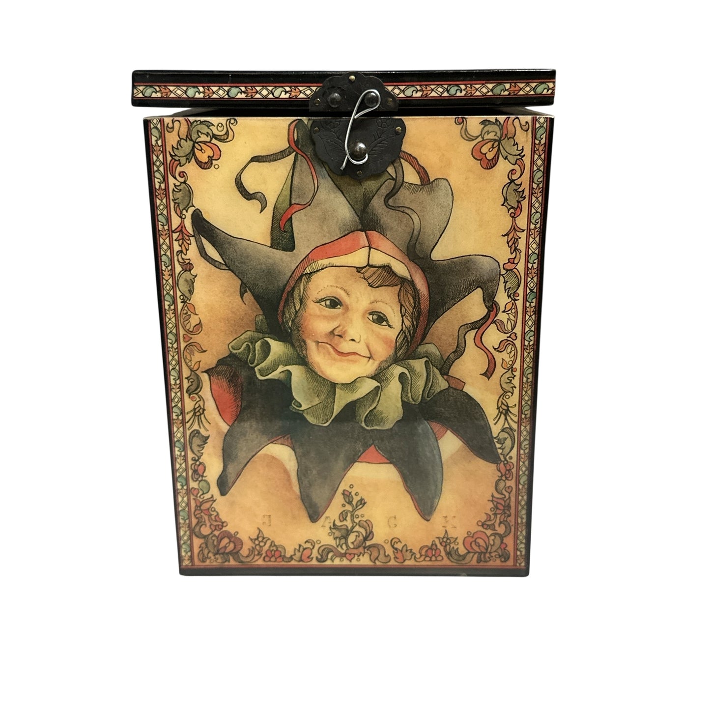 Limited Edition Faith Wick JESTER Jack-in-the-Box Music Box, Reuge Swiss Movement, Vintage Porcelain Doll Collectible