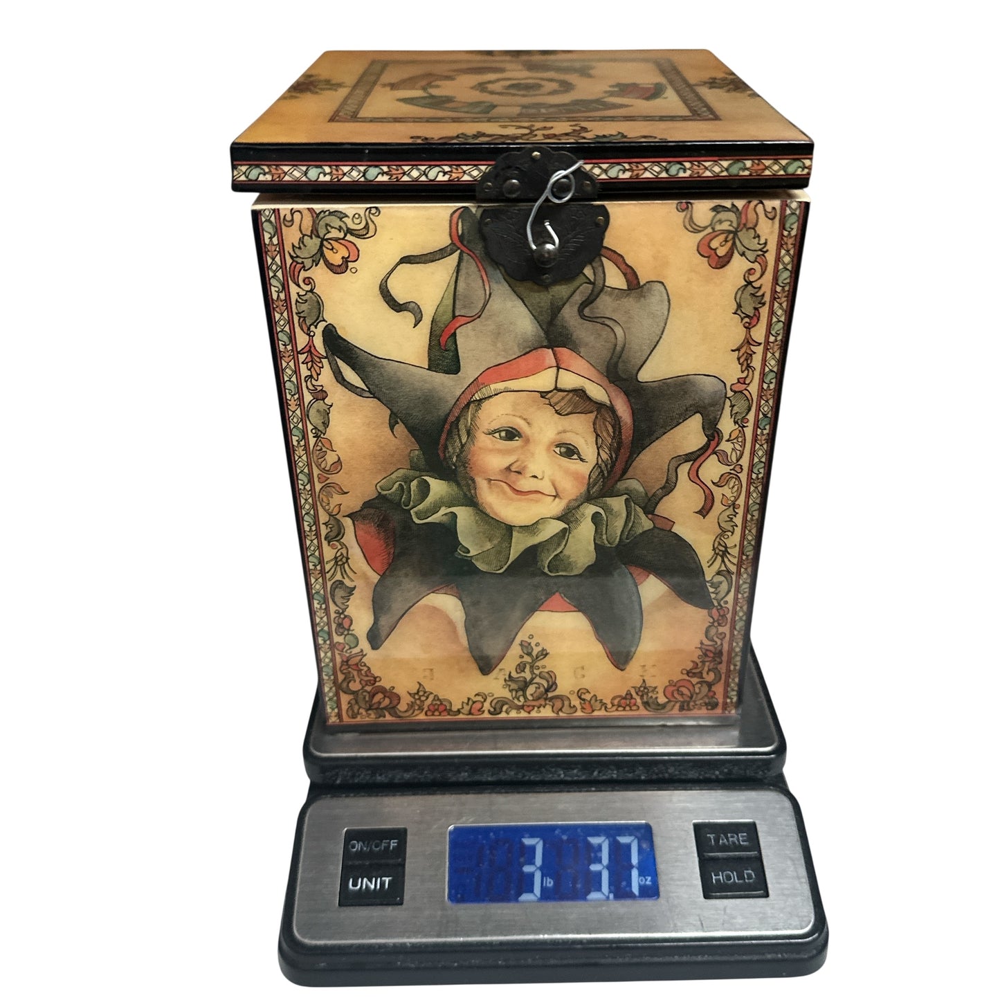 Limited Edition Faith Wick JESTER Jack-in-the-Box Music Box, Reuge Swiss Movement, Vintage Porcelain Doll Collectible