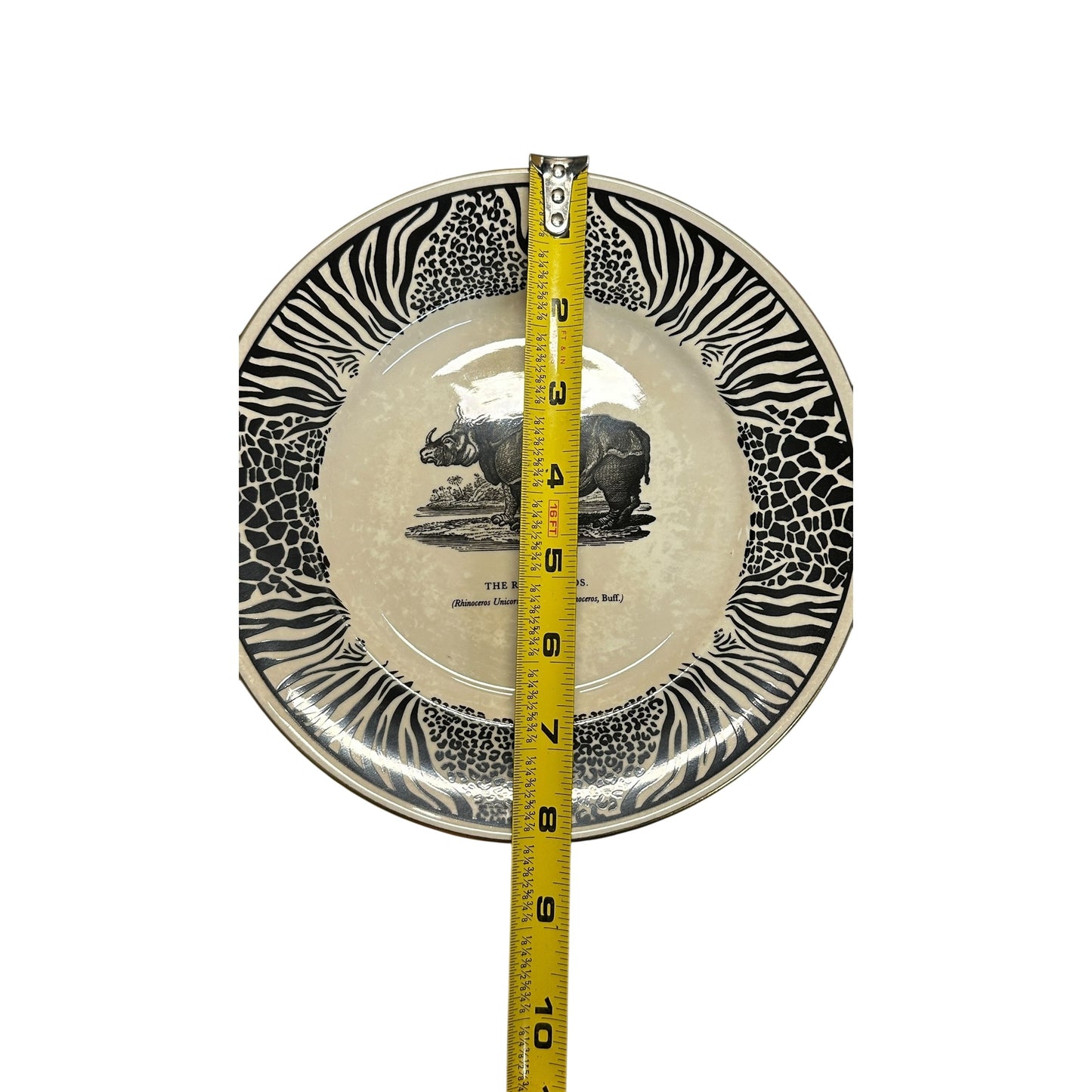 Vintage 1970s Clifford Richards PRINKNASH ABBEY 'Bewick's Beastes' Rhinoceros Plate English Pottery Maximalist Animal Print Decor
