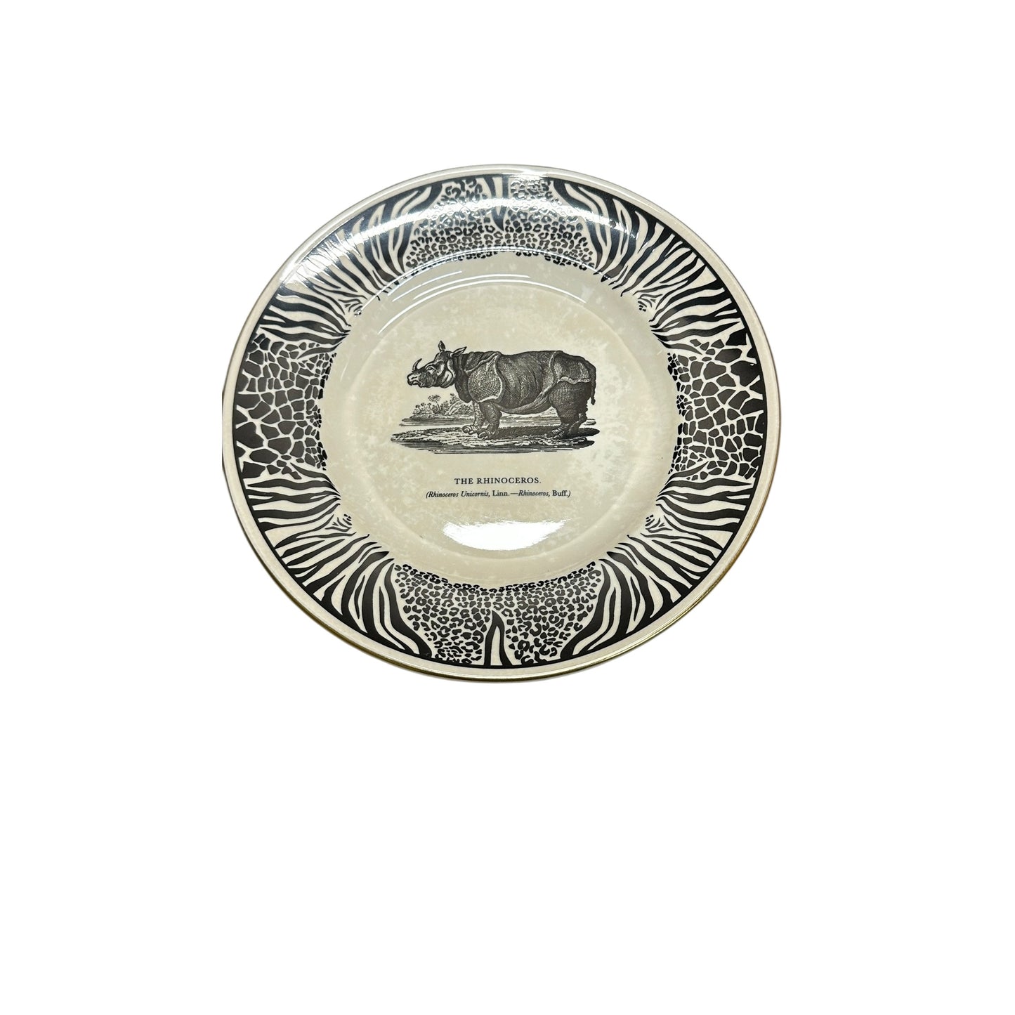 Vintage 1970s Prinknash Abbey RHINOCEROS Plate Bewick's Beastes Clifford Richards Design English Pottery Safari Animal Print Wall Decor