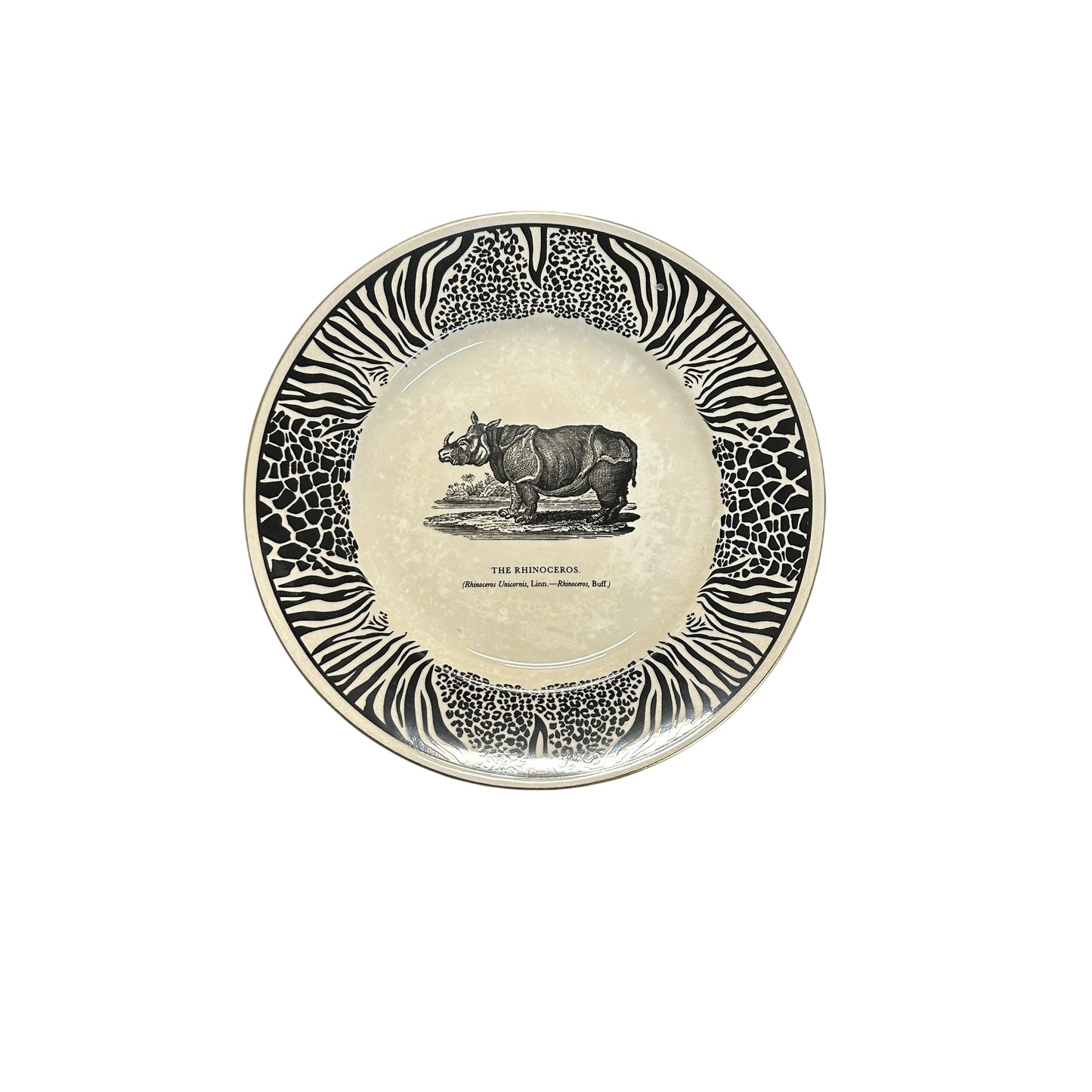 Vintage 1970s Prinknash Abbey RHINOCEROS Plate Bewick's Beastes Clifford Richards Design English Pottery Safari Animal Print Wall Decor