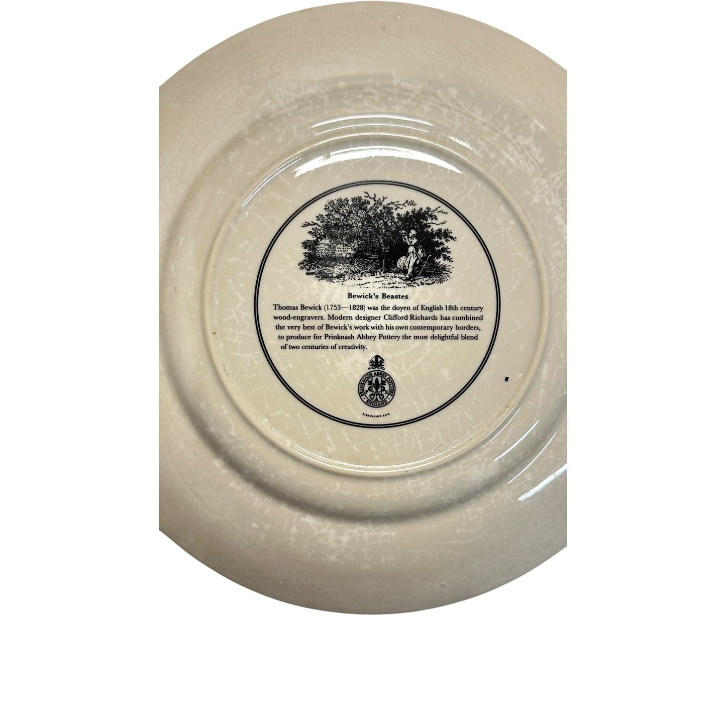 Vintage 1970s Prinknash Abbey RHINOCEROS Plate Bewick's Beastes Clifford Richards Design English Pottery Safari Animal Print Wall Decor