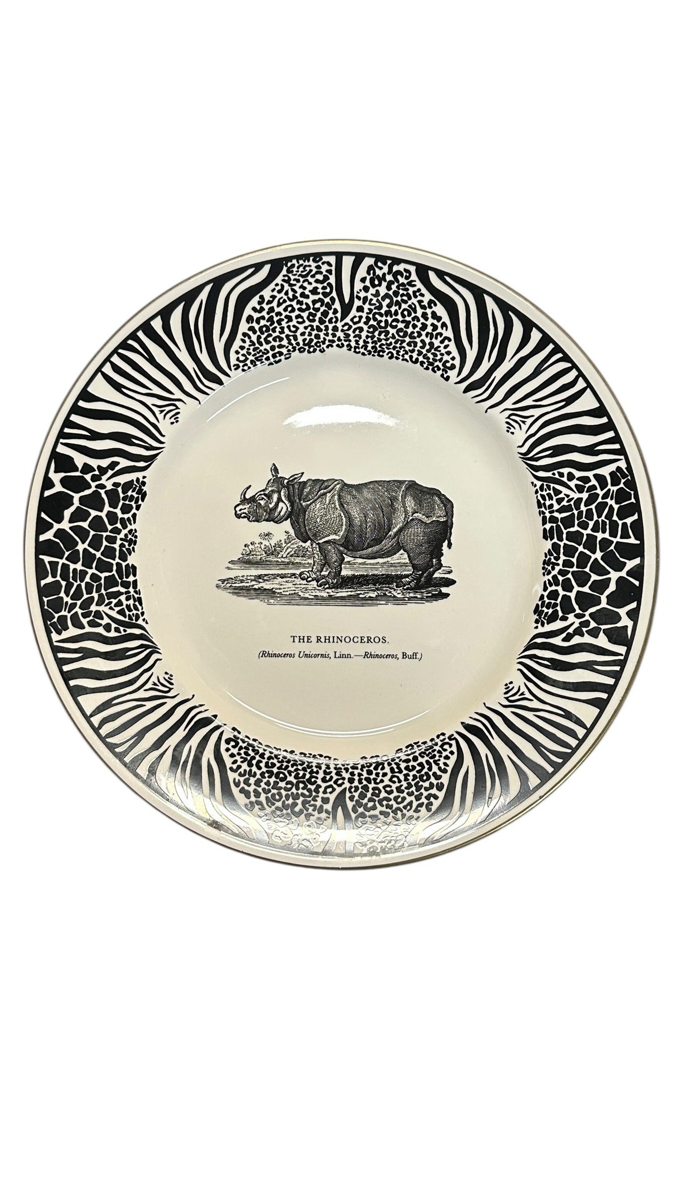 Vintage 1970s Prinknash BEWICK'S BEASTES Rhinoceros Plate by Clifford Richards Zebra Safari Border English Pottery Wall Art