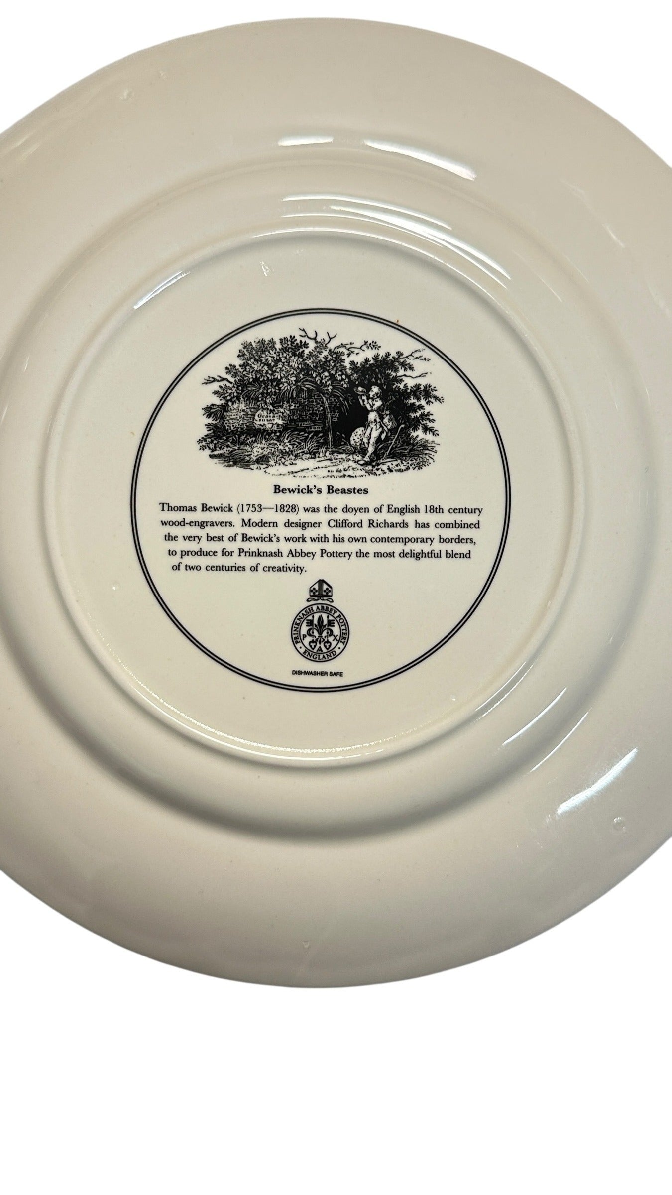 Vintage 1970s Prinknash BEWICK'S BEASTES Rhinoceros Plate by Clifford Richards Zebra Safari Border English Pottery Wall Art