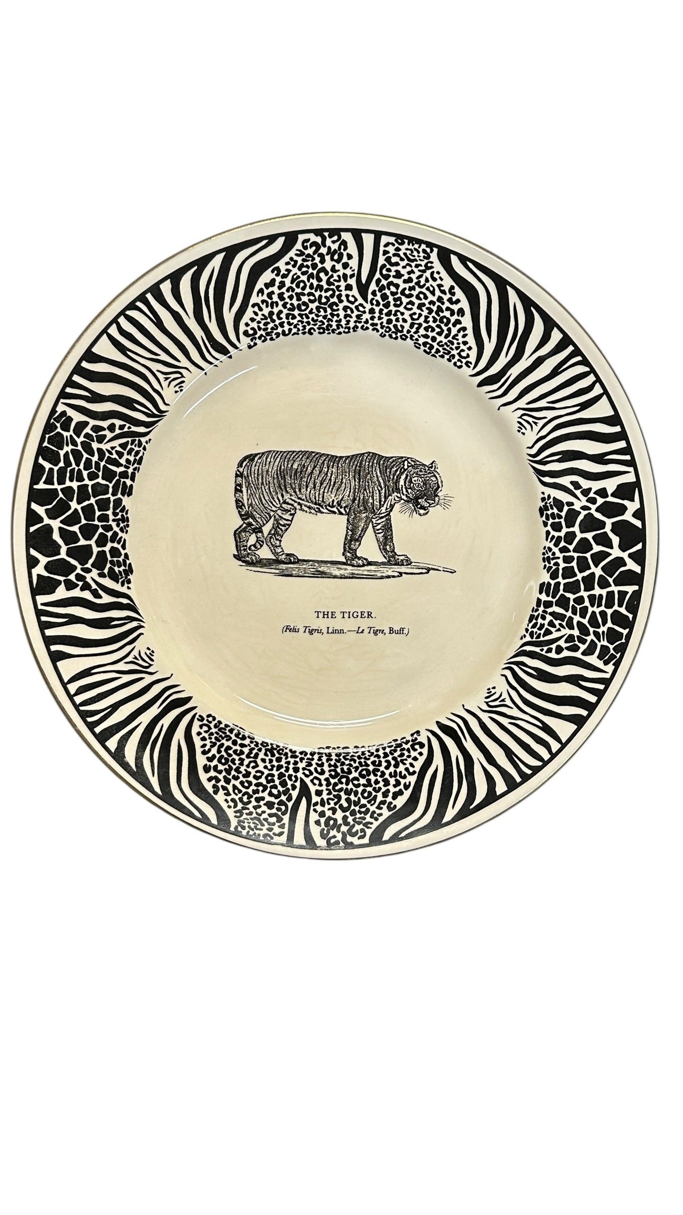 Vintage ABBEY POTTERY Bewick's Beastes TIGER Plate by Clifford Richards 10.5" Maximalist Animal Print Decor Made in England