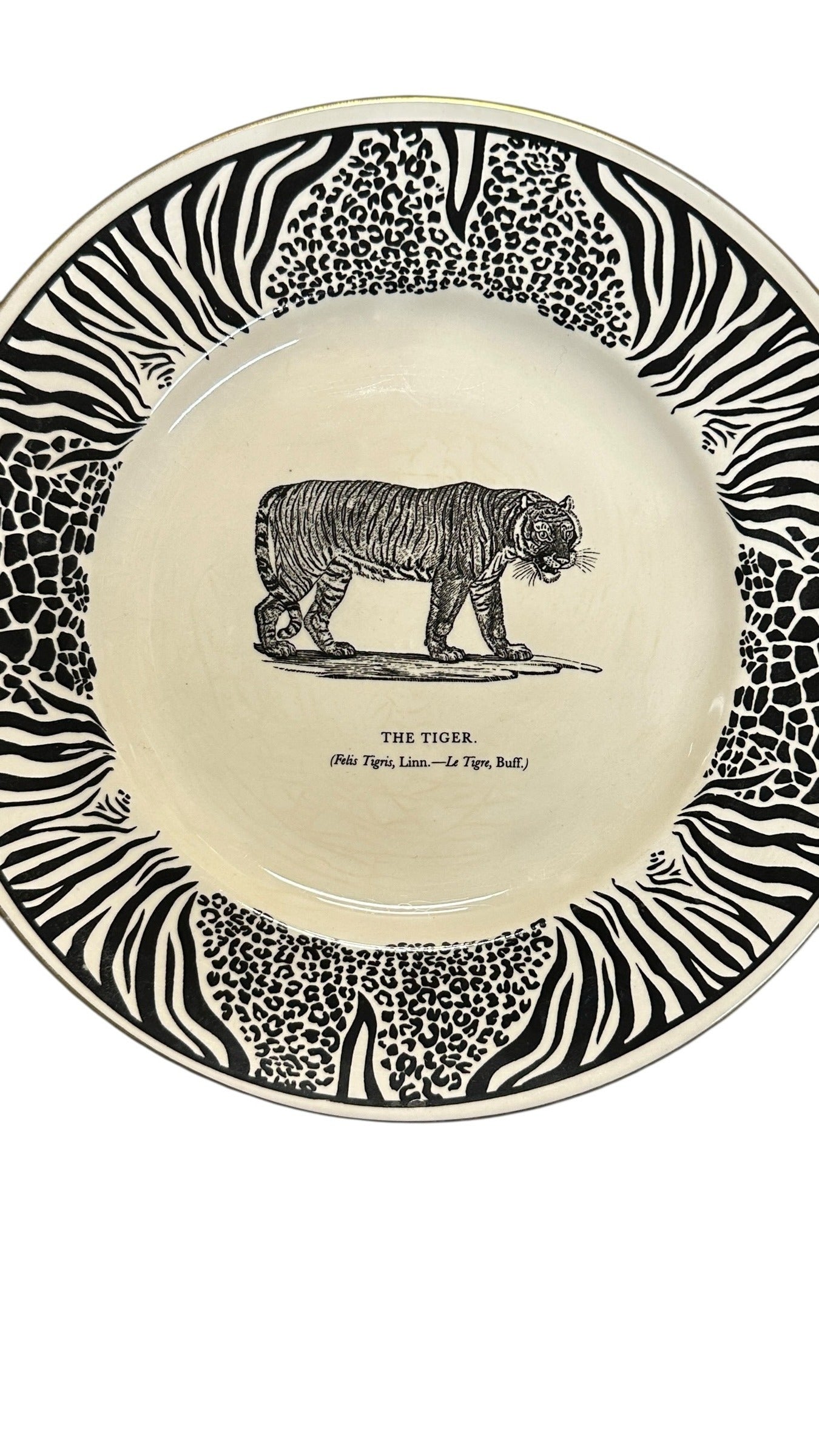 Vintage ABBEY POTTERY Bewick's Beastes TIGER Plate by Clifford Richards 10.5" Maximalist Animal Print Decor Made in England
