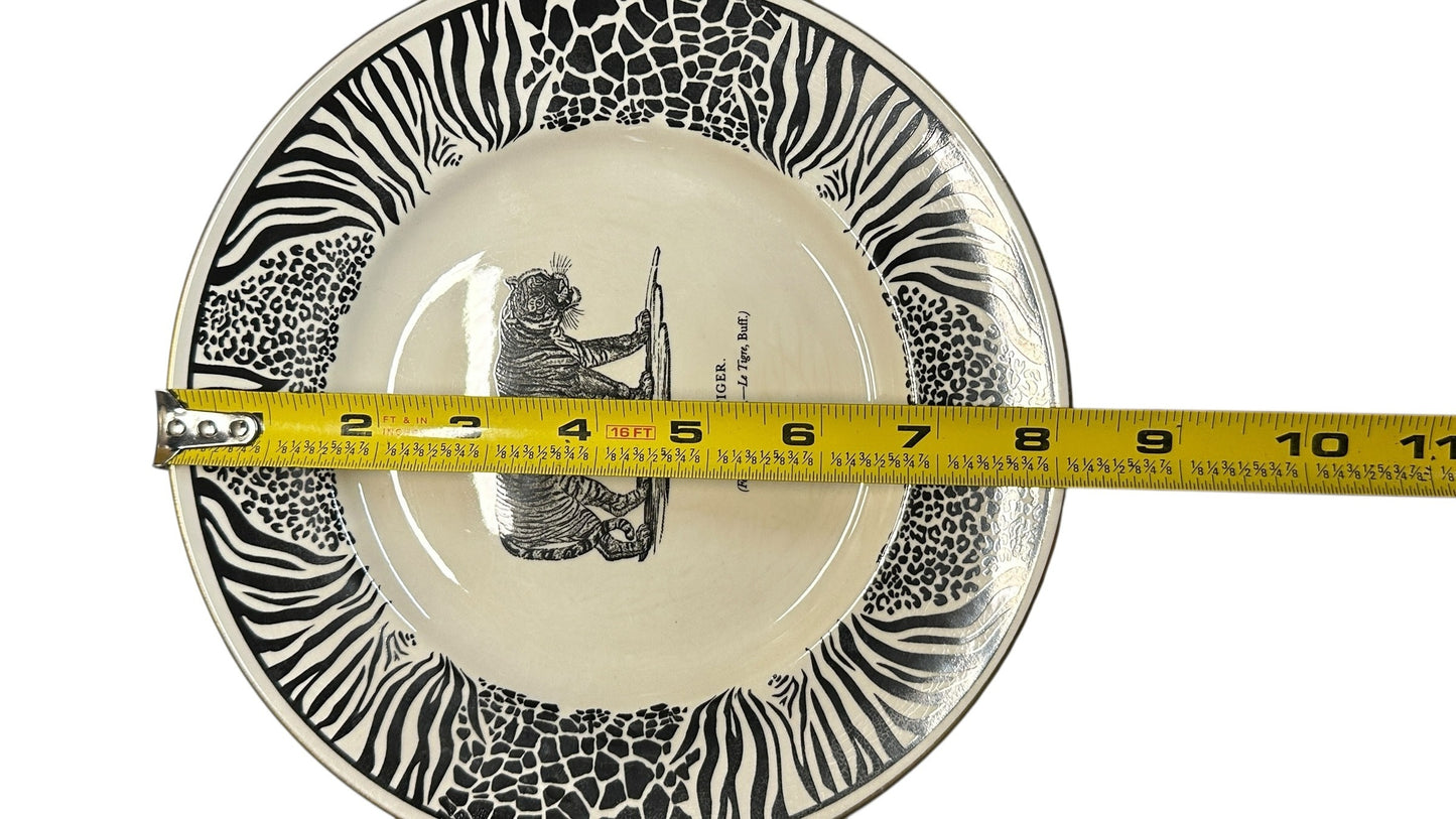 Vintage ABBEY POTTERY Bewick's Beastes TIGER Plate by Clifford Richards 10.5" Maximalist Animal Print Decor Made in England