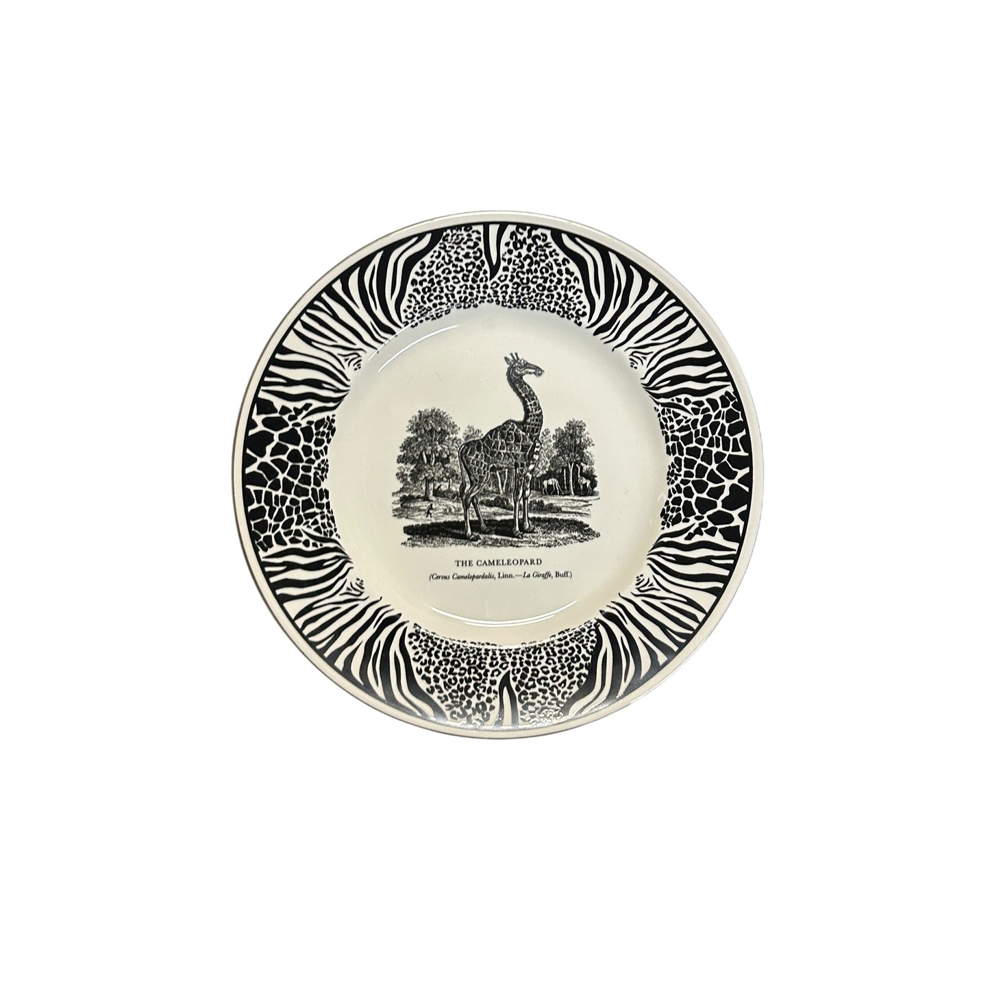 Vintage Clifford Richards for Abbey Pottery Bewick's Bestiary Plate THE CAMELEOPARD Giraffe Animal Print Maximalist English Ceramic
