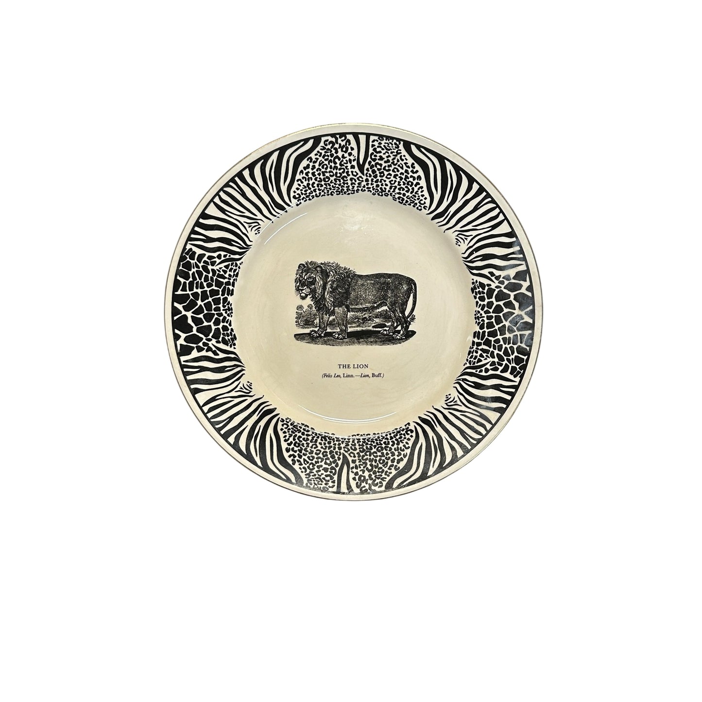 Vintage 1970s Prinknash Abbey LION Plate Bewick's Beasties by Clifford Richards English Pottery Zebra Leopard Print Maximalist Wall Decor