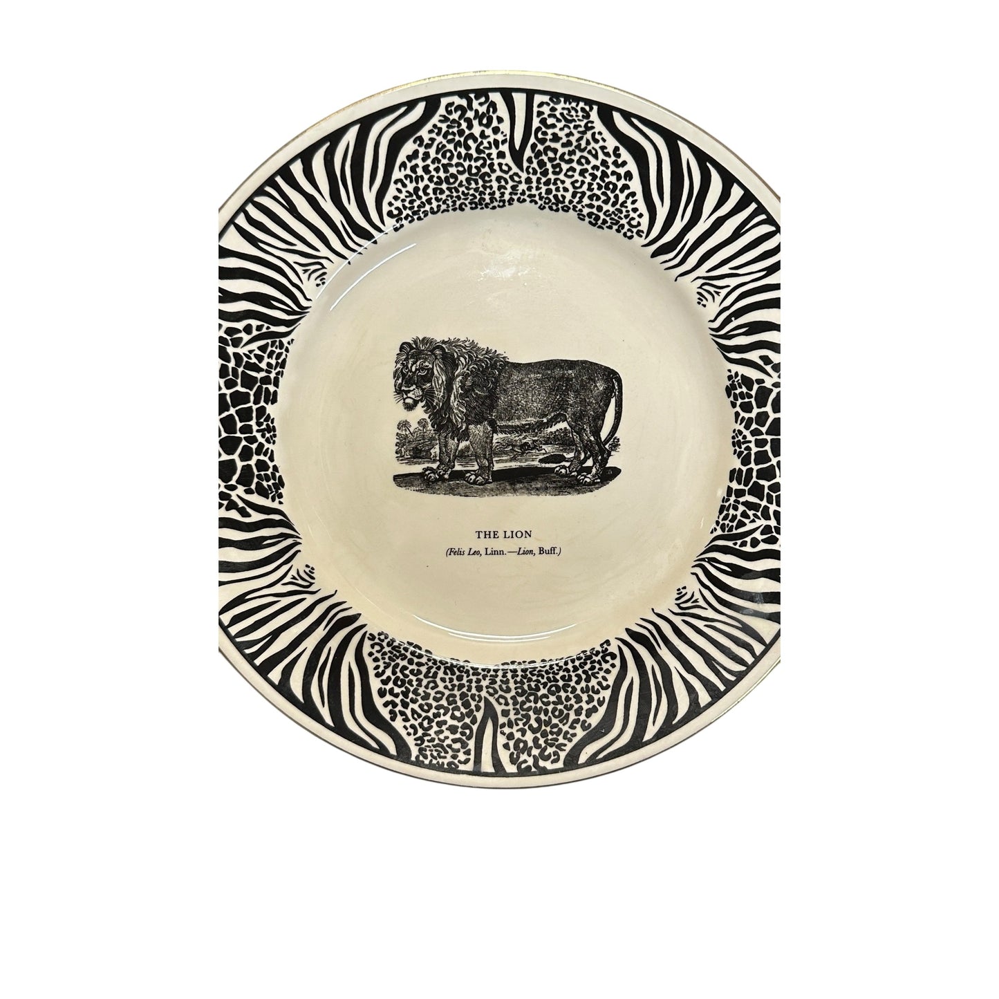 Vintage 1970s Prinknash Abbey LION Plate Bewick's Beasties by Clifford Richards English Pottery Zebra Leopard Print Maximalist Wall Decor