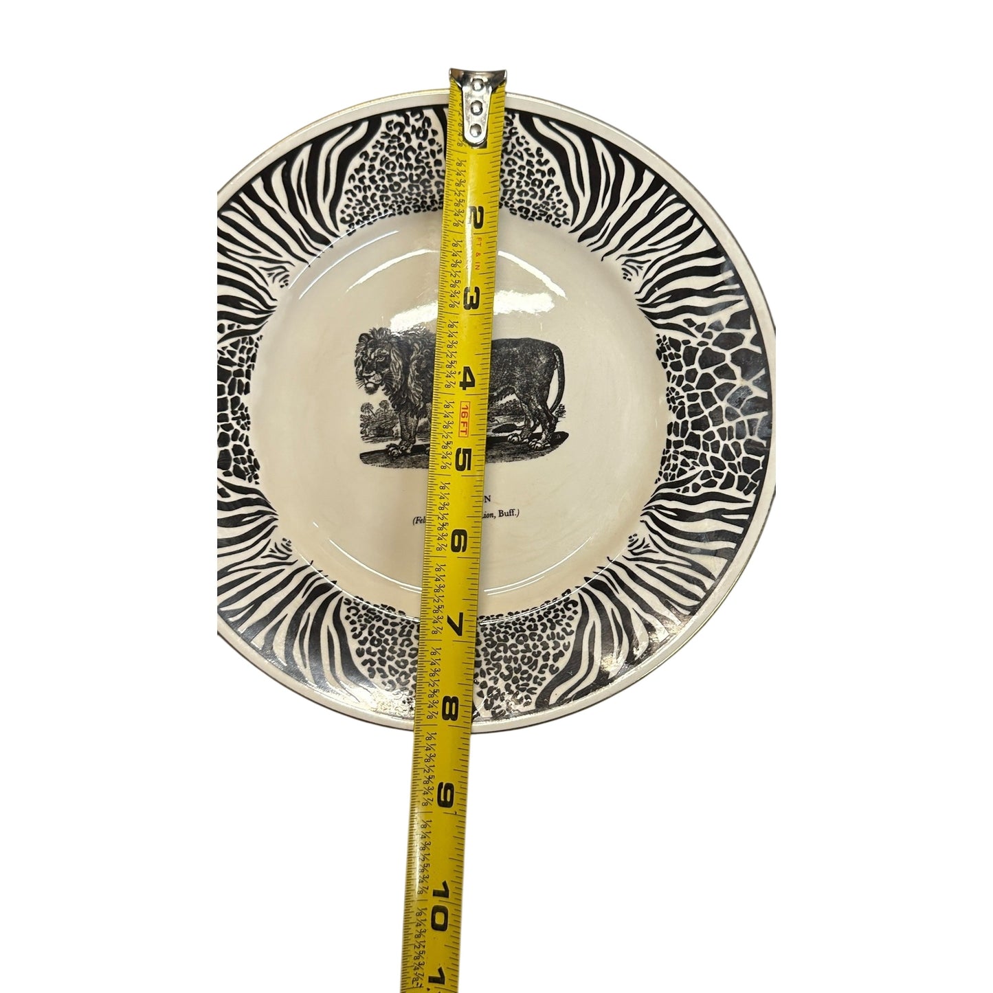 Vintage 1970s Prinknash Abbey LION Plate Bewick's Beasties by Clifford Richards English Pottery Zebra Leopard Print Maximalist Wall Decor