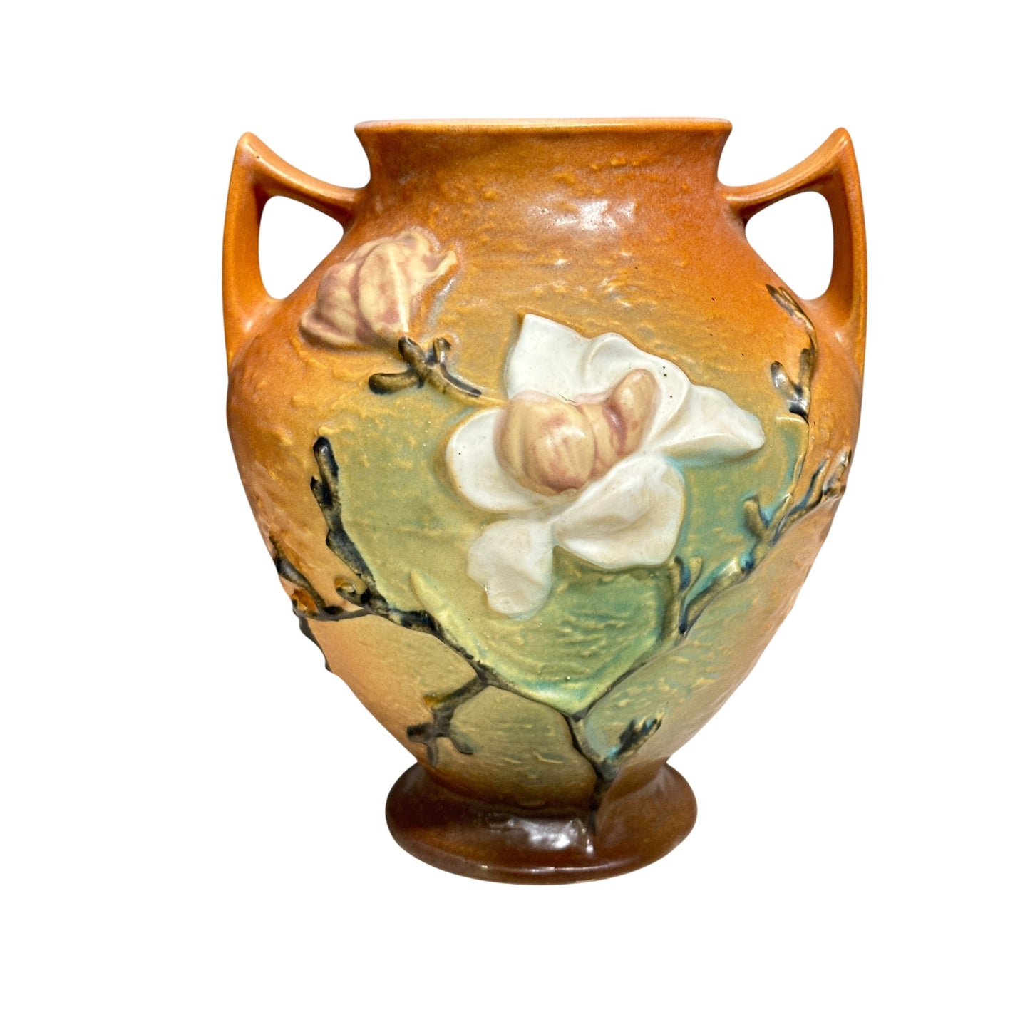 Vintage 1943 ROSEVILLE POTTERY Magnolia Vase 90-7 | American Art Deco Two-Handle Urn | Excellent Condition
