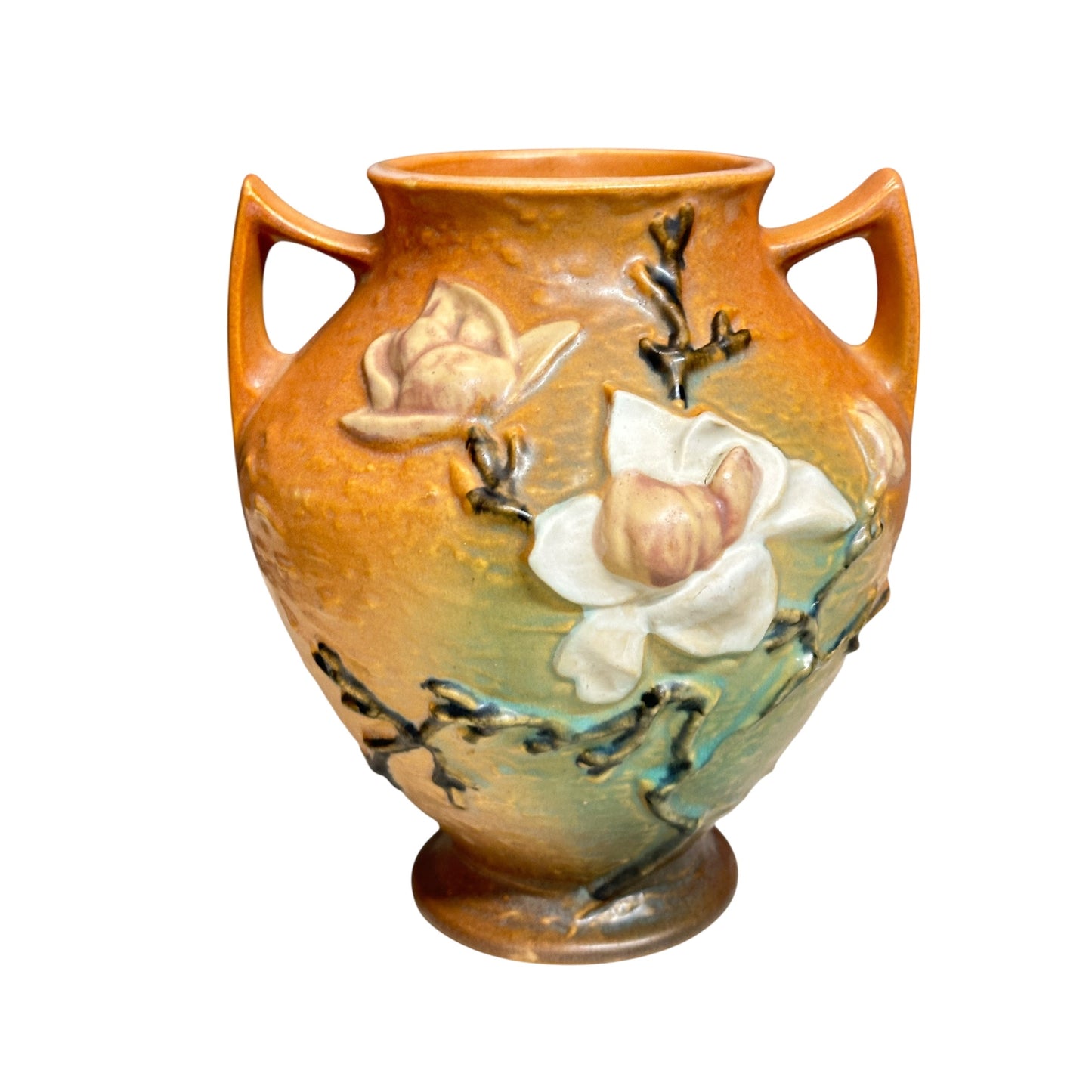 Vintage 1943 ROSEVILLE POTTERY Magnolia Vase 90-7 | American Art Deco Two-Handle Urn | Excellent Condition