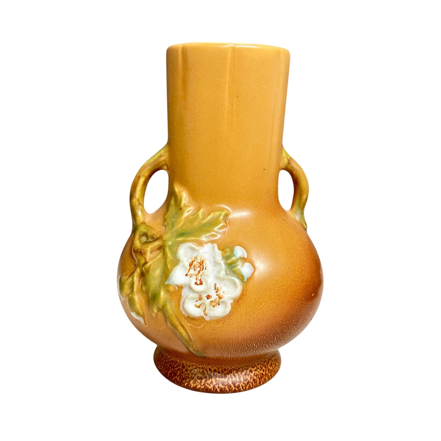Vintage 1930s Weller Pottery 'Wild Rose' Vase Double Handled Matte Peach Art Deco Decor