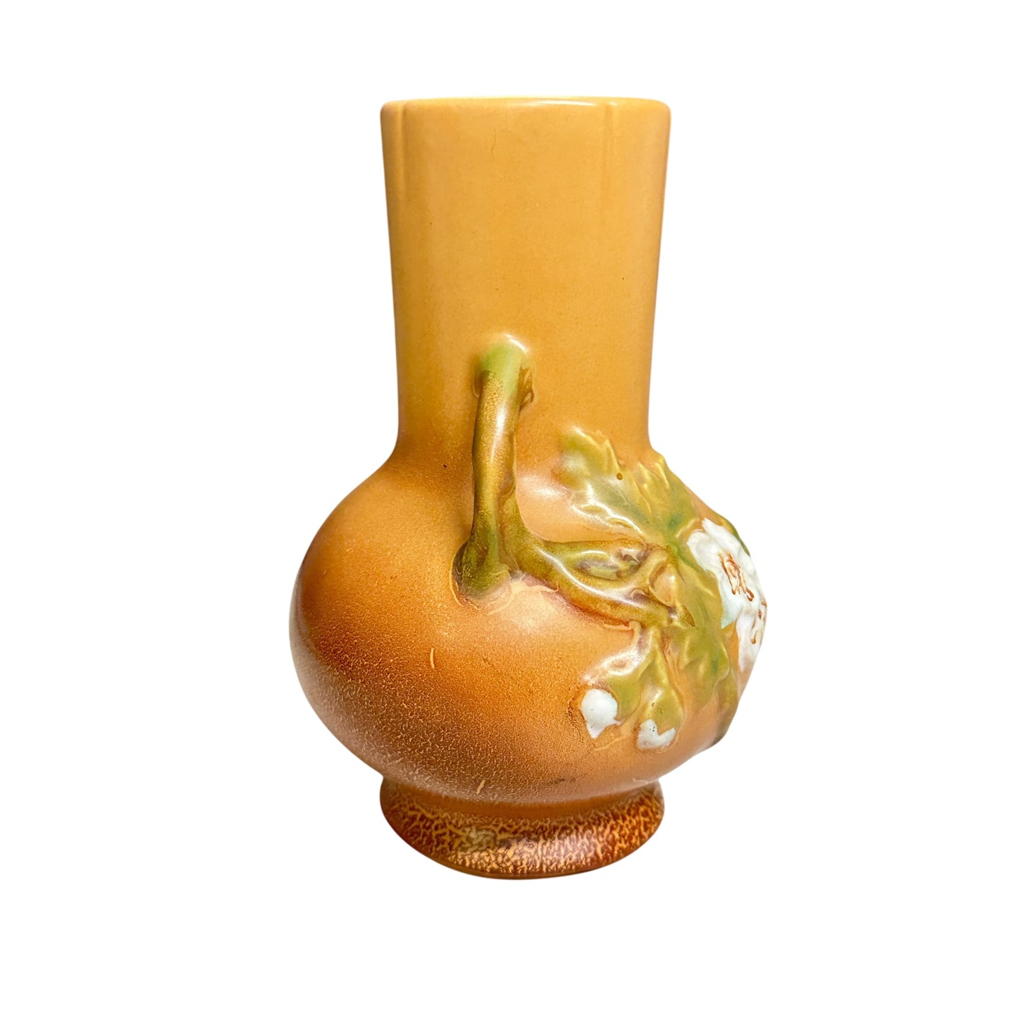 Vintage 1930s Weller Pottery 'Wild Rose' Vase Double Handled Matte Peach Art Deco Decor