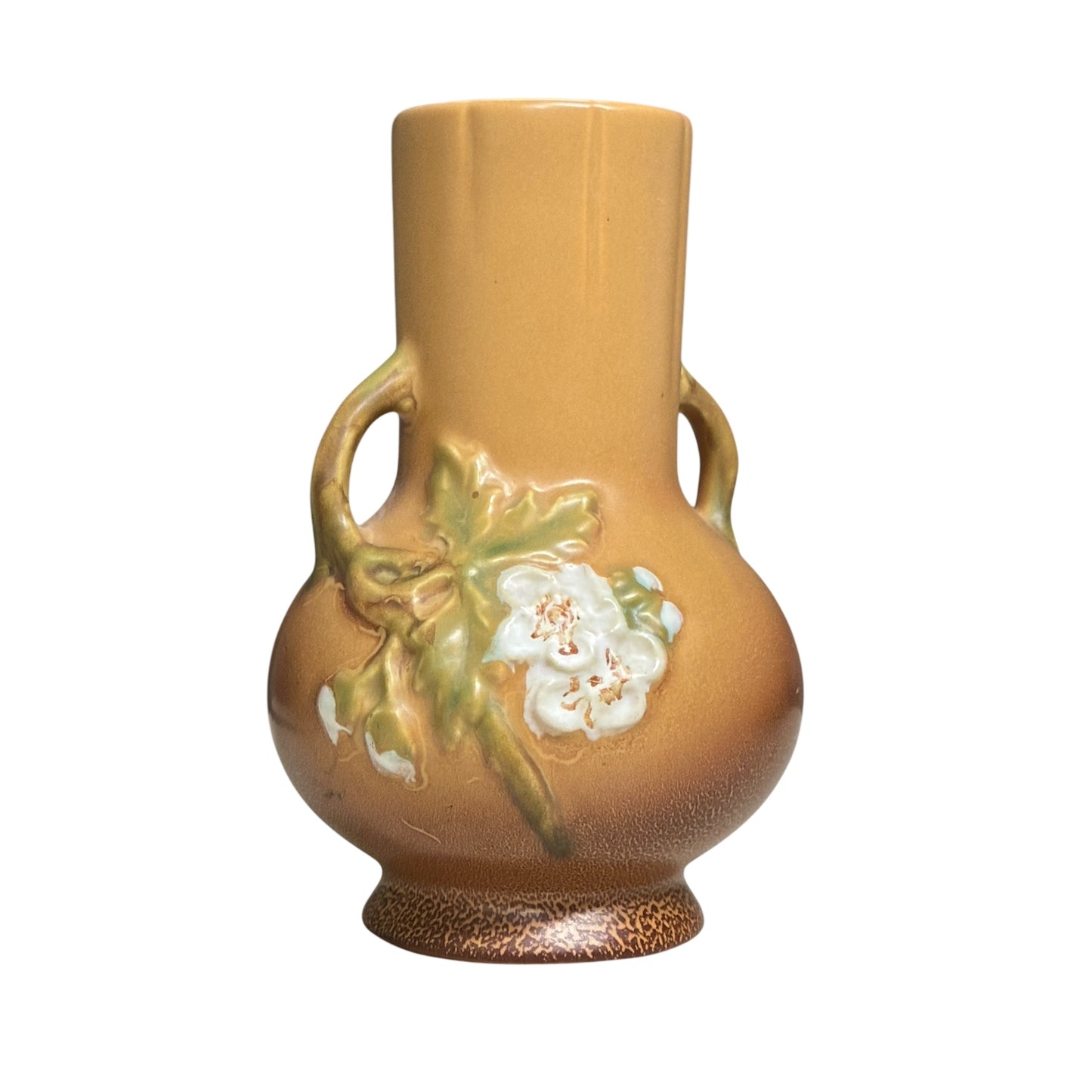 Vintage 1930s Weller Pottery 'Wild Rose' Vase Double Handled Matte Peach Art Deco Decor