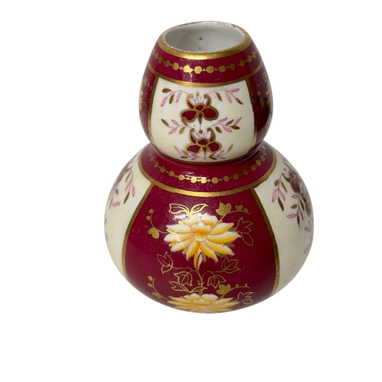 Antique Royal Crown Derby Double Gourd Vase c.1900 English Imari Claret & Gold Gilt Cabinet Vase
