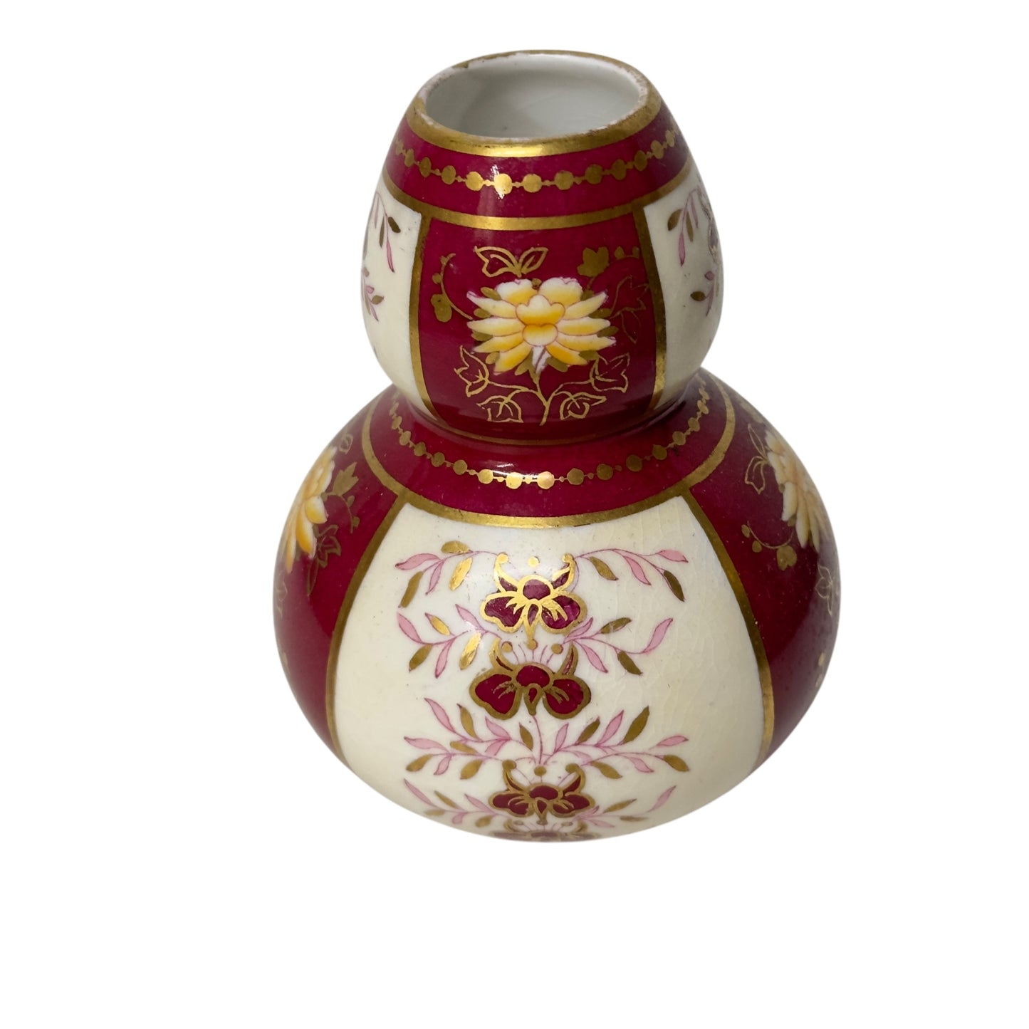 Antique Royal Crown Derby Double Gourd Vase c.1900 English Imari Claret & Gold Gilt Cabinet Vase