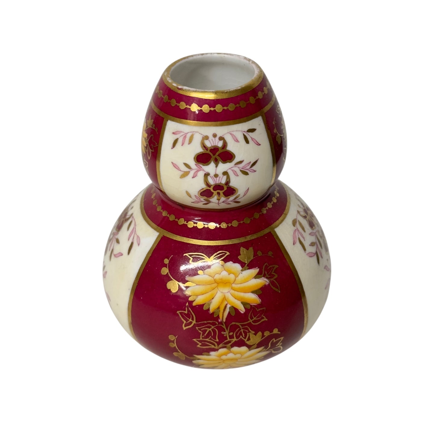 Antique Royal Crown Derby Double Gourd Vase c.1900 English Imari Claret & Gold Gilt Cabinet Vase