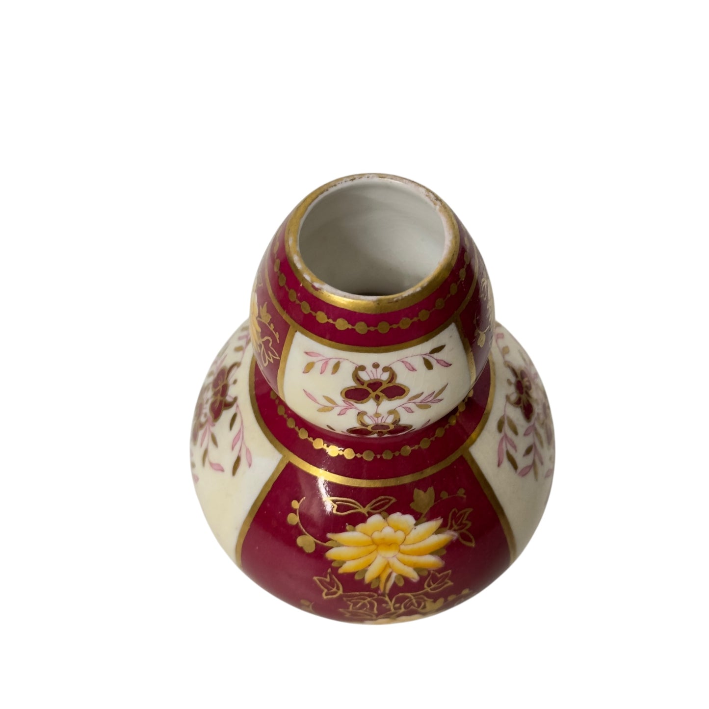 Antique Royal Crown Derby Double Gourd Vase c.1900 English Imari Claret & Gold Gilt Cabinet Vase