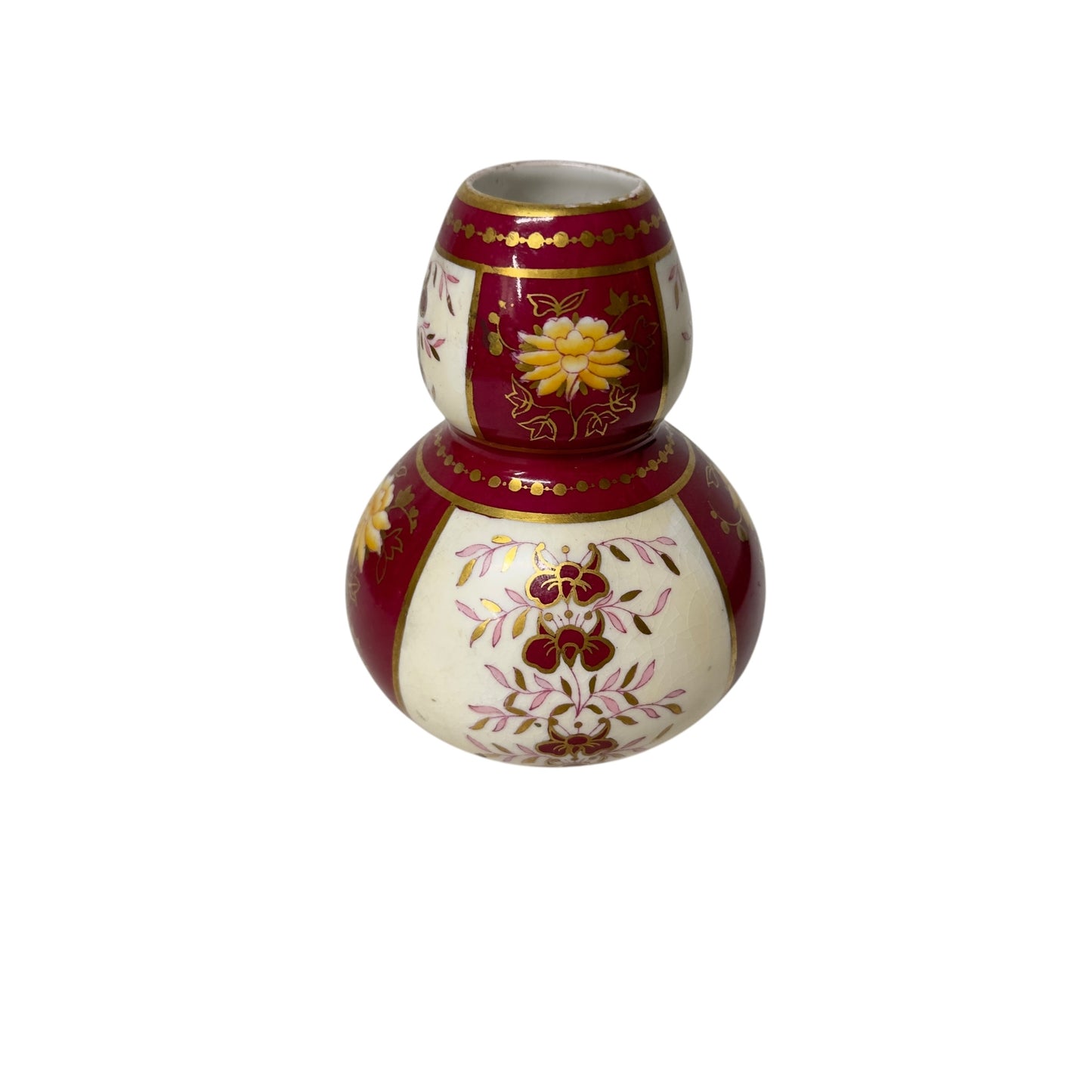 Antique Royal Crown Derby Double Gourd Vase c.1900 English Imari Claret & Gold Gilt Cabinet Vase