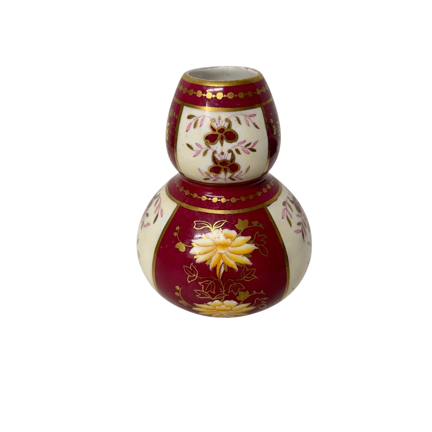 Antique Royal Crown Derby Double Gourd Vase c.1900 English Imari Claret & Gold Gilt Cabinet Vase