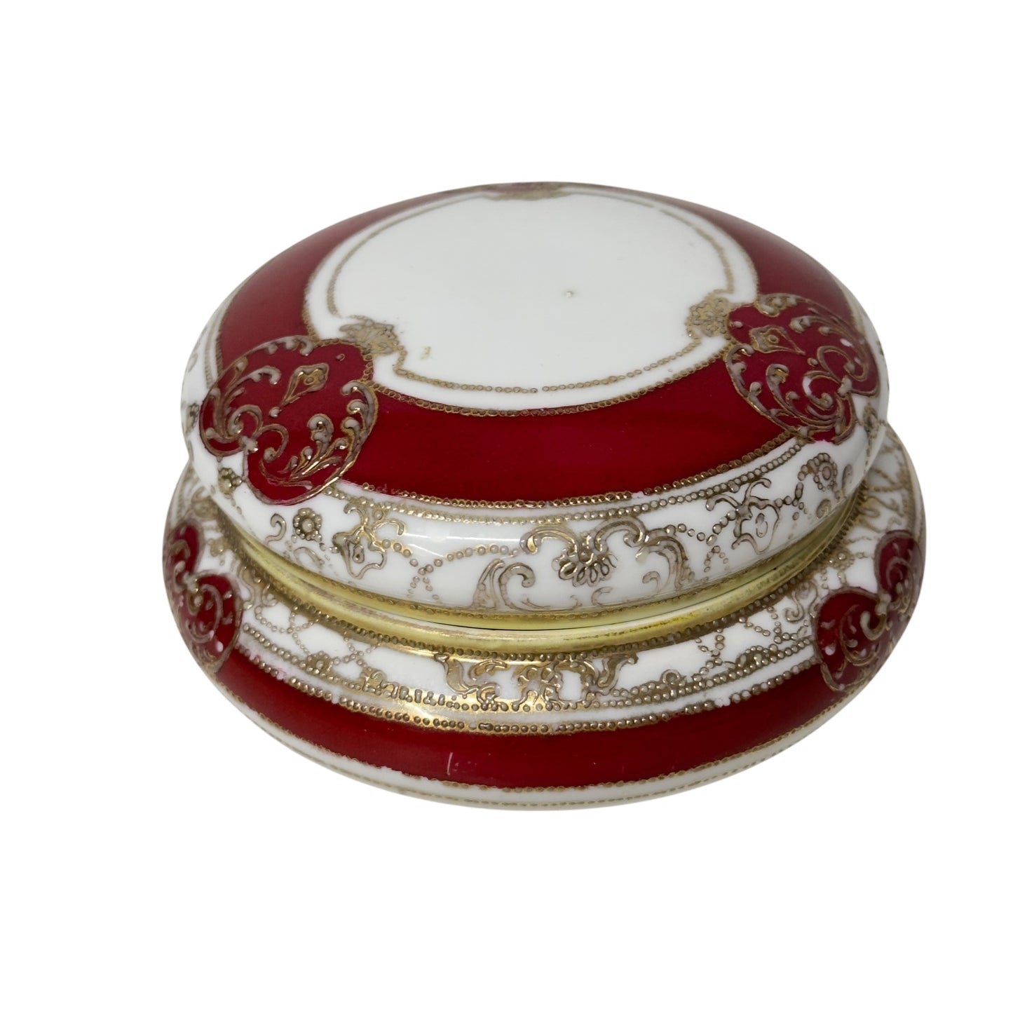Antique Nippon Moriage Trinket Box Hand Painted Gold Gilt Japanese Porcelain Jewelry Box Art Nouveau Vanity Decor